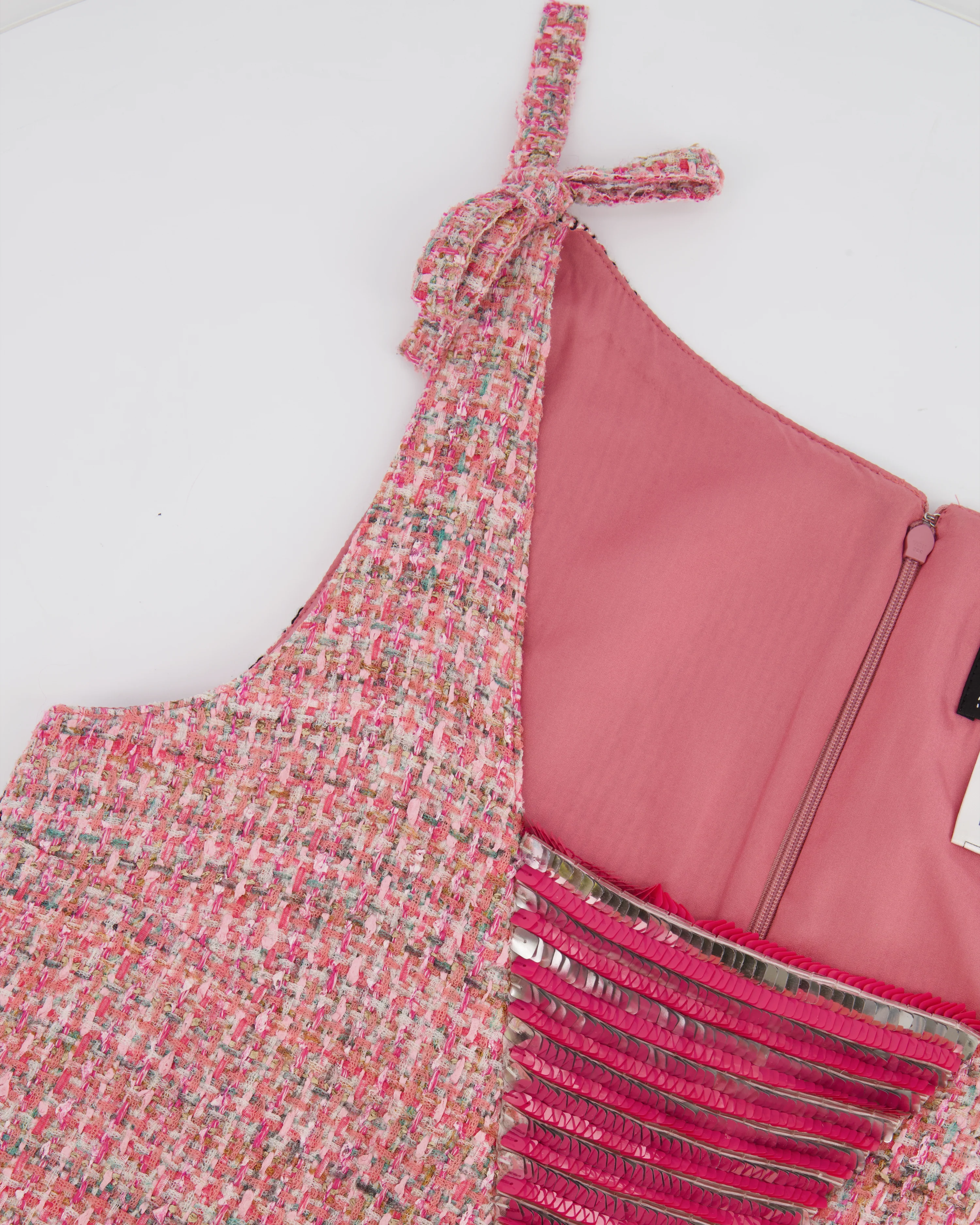 Chanel Pink Sleeveless Tweed Mini Dress with Sequin Embellishments Detail FR 38 (UK 10) - Image 10