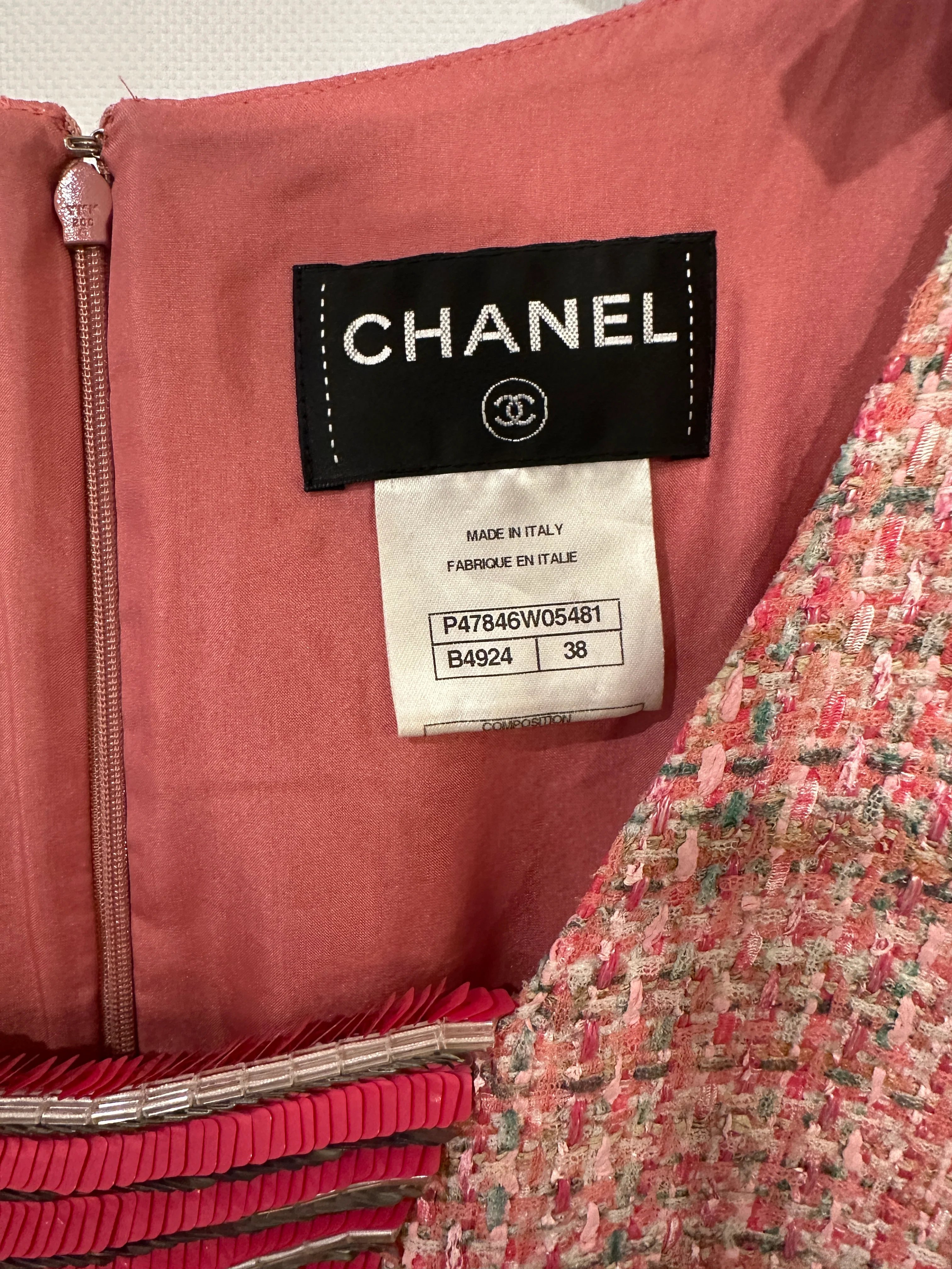 Chanel Pink Sleeveless Tweed Mini Dress with Sequin Embellishments Detail FR 38 (UK 10) - Image 13