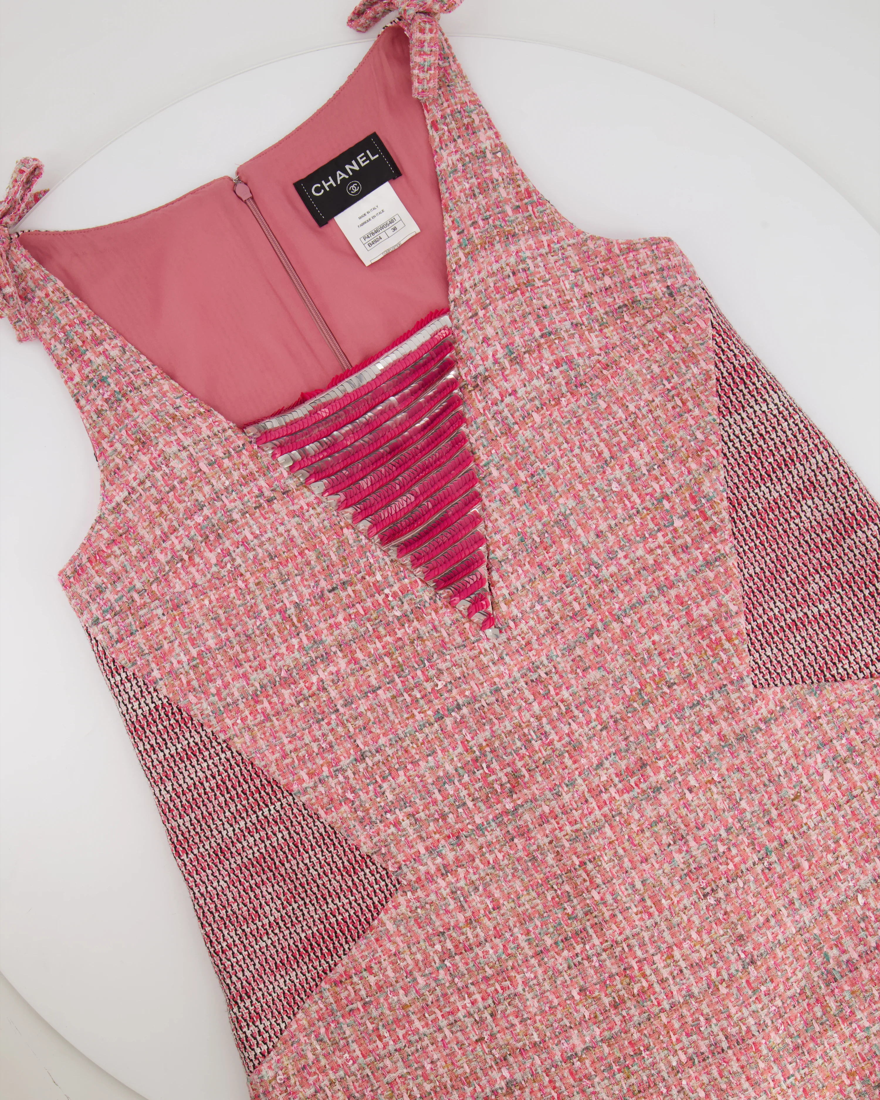 Chanel Pink Sleeveless Tweed Mini Dress with Sequin Embellishments Detail FR 38 (UK 10) - Image 8