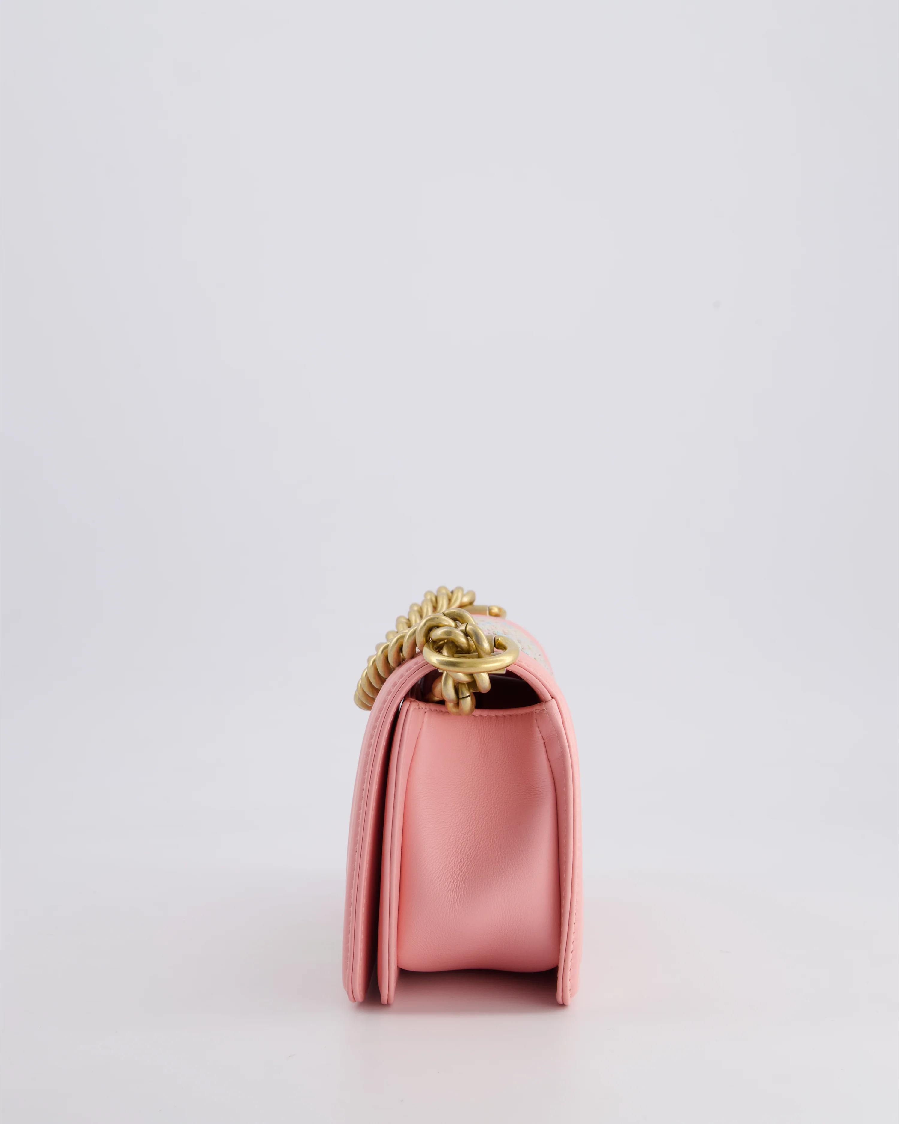 Chanel Pink Small Boy Bag in Lambskin Leather with Pastel Chevron Detail and Brushed Gold Hardware - Image 12
