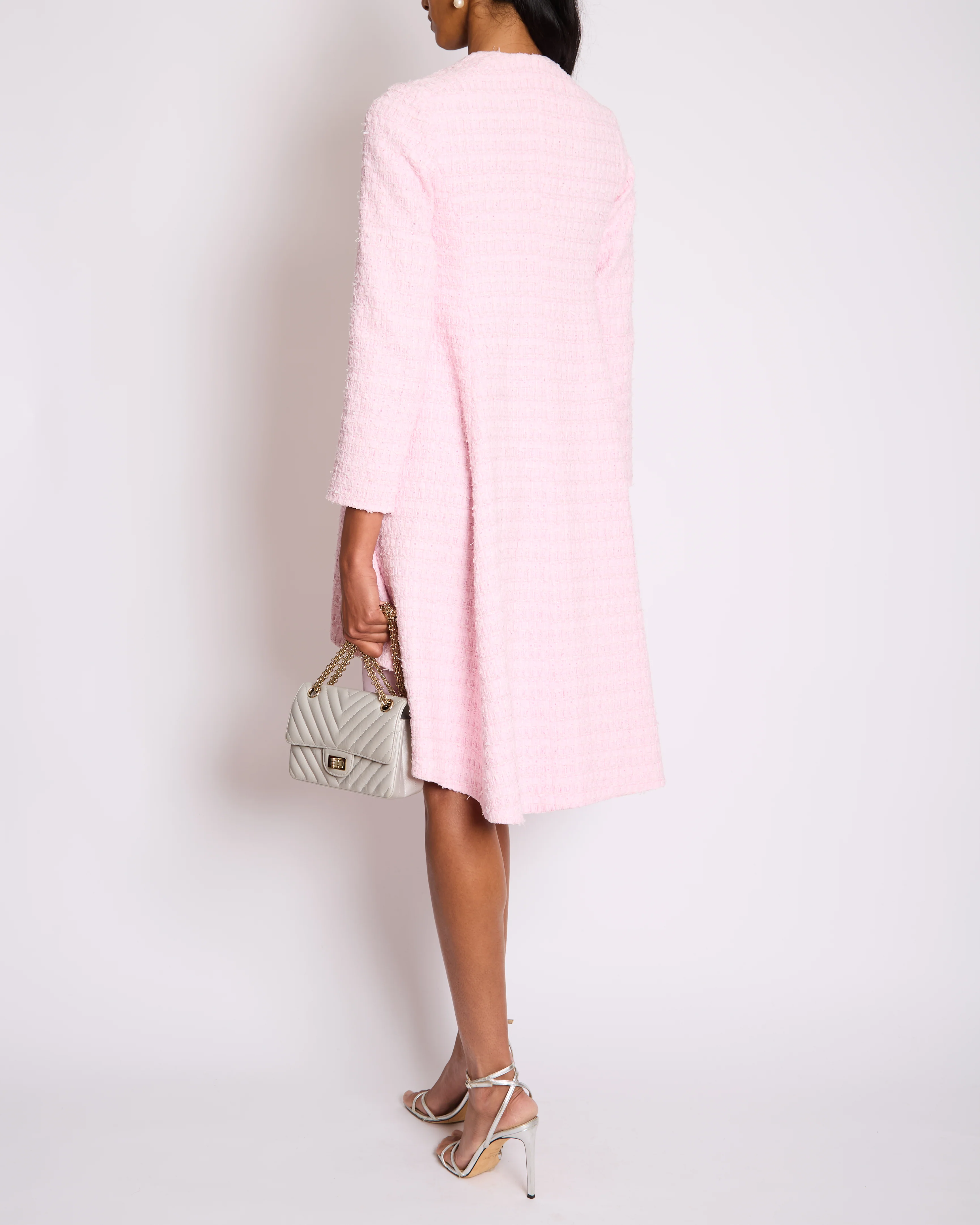 *HOT* Chanel 24S Pink Tweed Long Sleeve A-Line Asymmetric Mini Dress with Silver and Pink Logo Button Details Detail FR 34 (UK 6) RRP £11,650 - Image 2