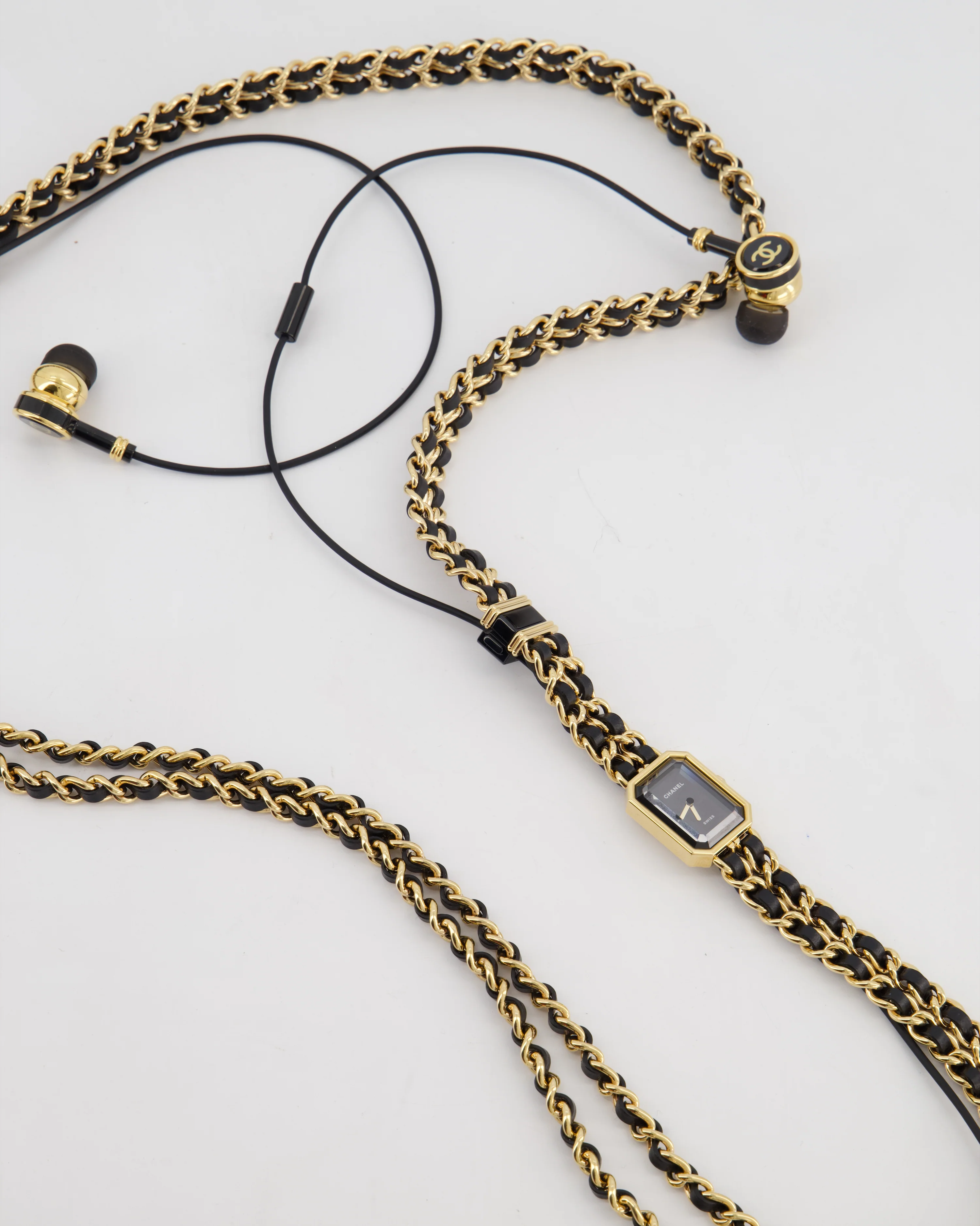 Chanel Premiere Sound Black and Gold Earphones and Watch Chain Necklace Set with Leather Travel Case RRP £20,000 - Image 2