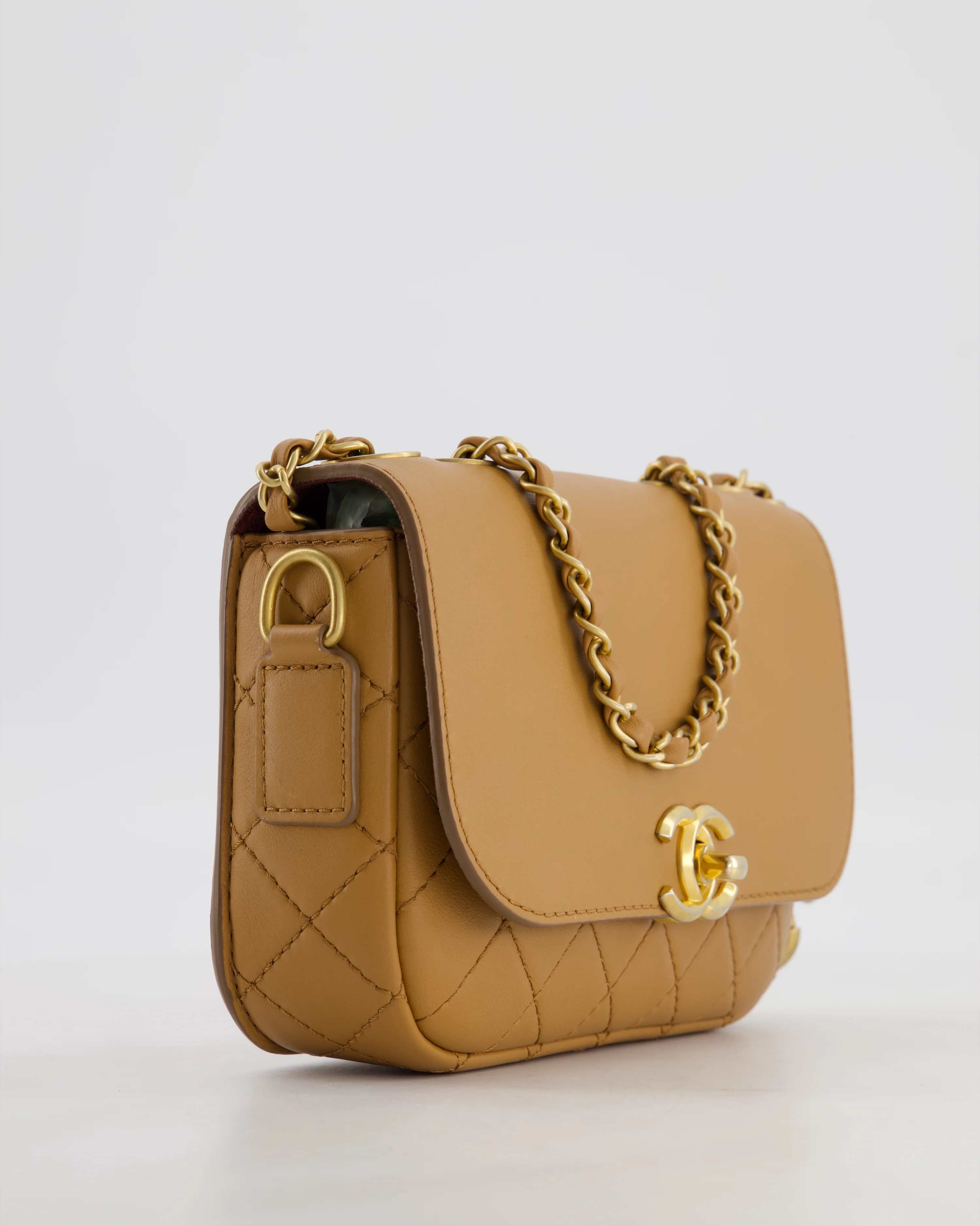 Chanel Caramel Quilted Multi Pouch Mini Flap Bag with Coin Purse in Lambskin Leather with Brushed Gold Hardware - Image 11