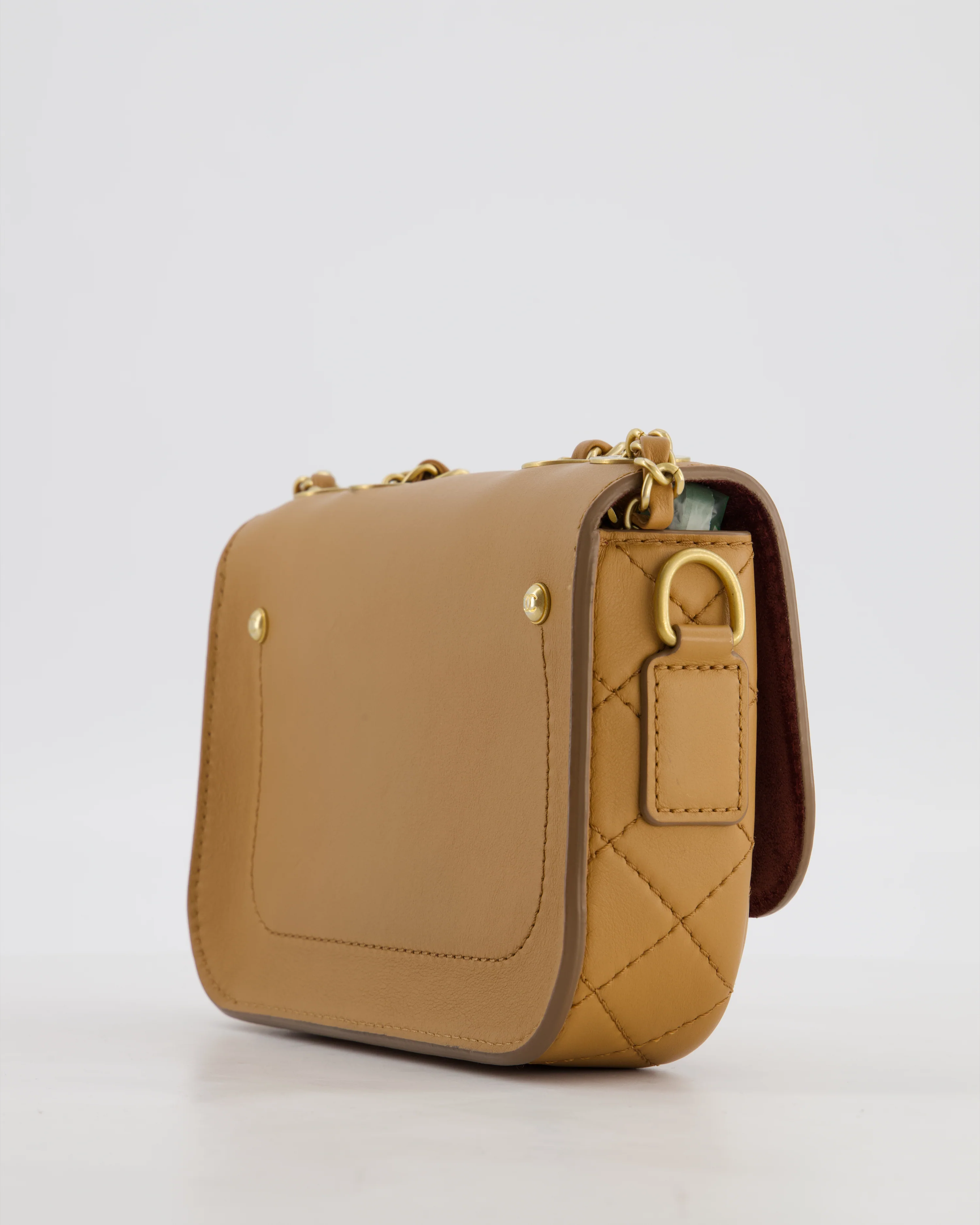 Chanel Caramel Quilted Multi Pouch Mini Flap Bag with Coin Purse in Lambskin Leather with Brushed Gold Hardware - Image 13