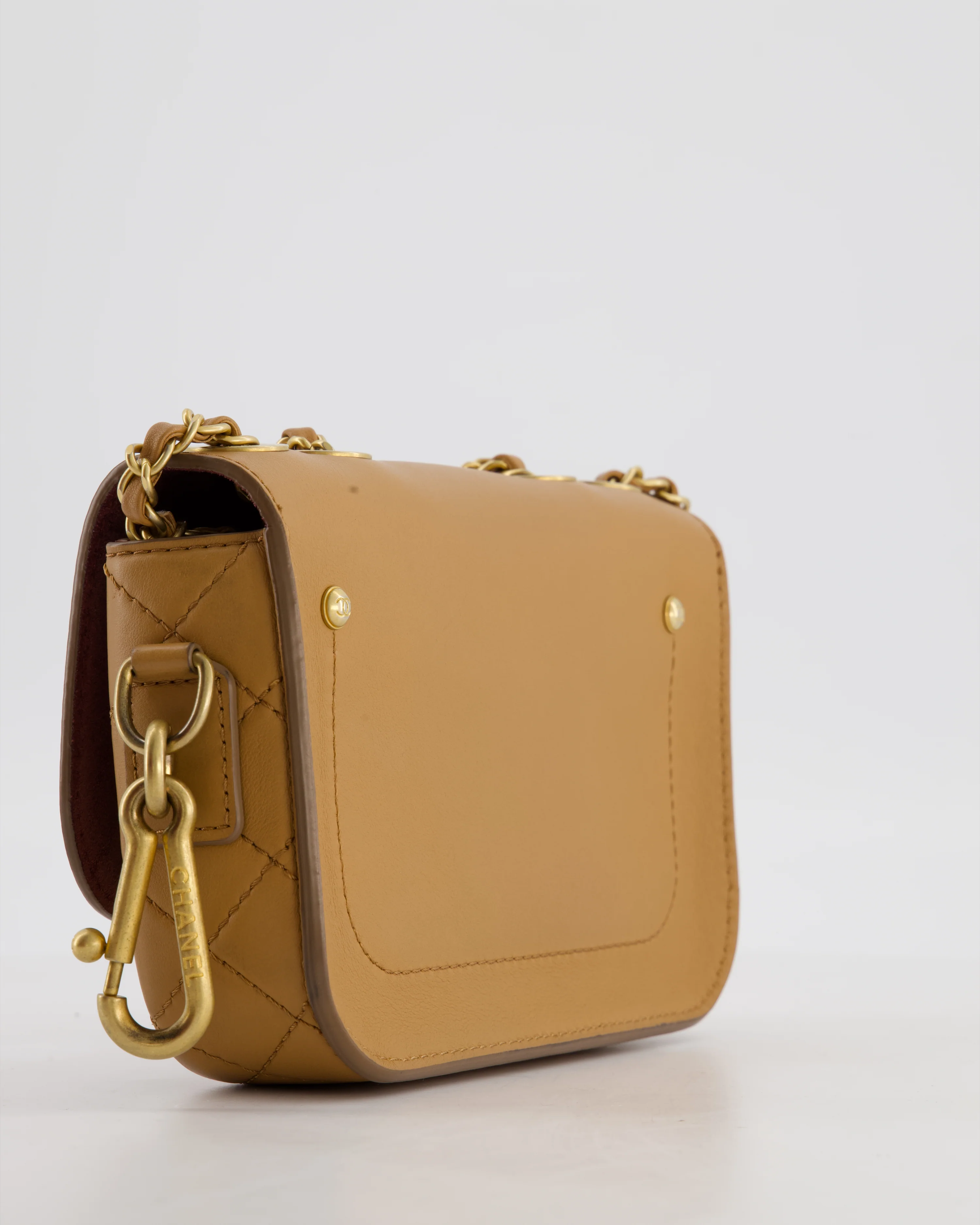 Chanel Caramel Quilted Multi Pouch Mini Flap Bag with Coin Purse in Lambskin Leather with Brushed Gold Hardware - Image 14