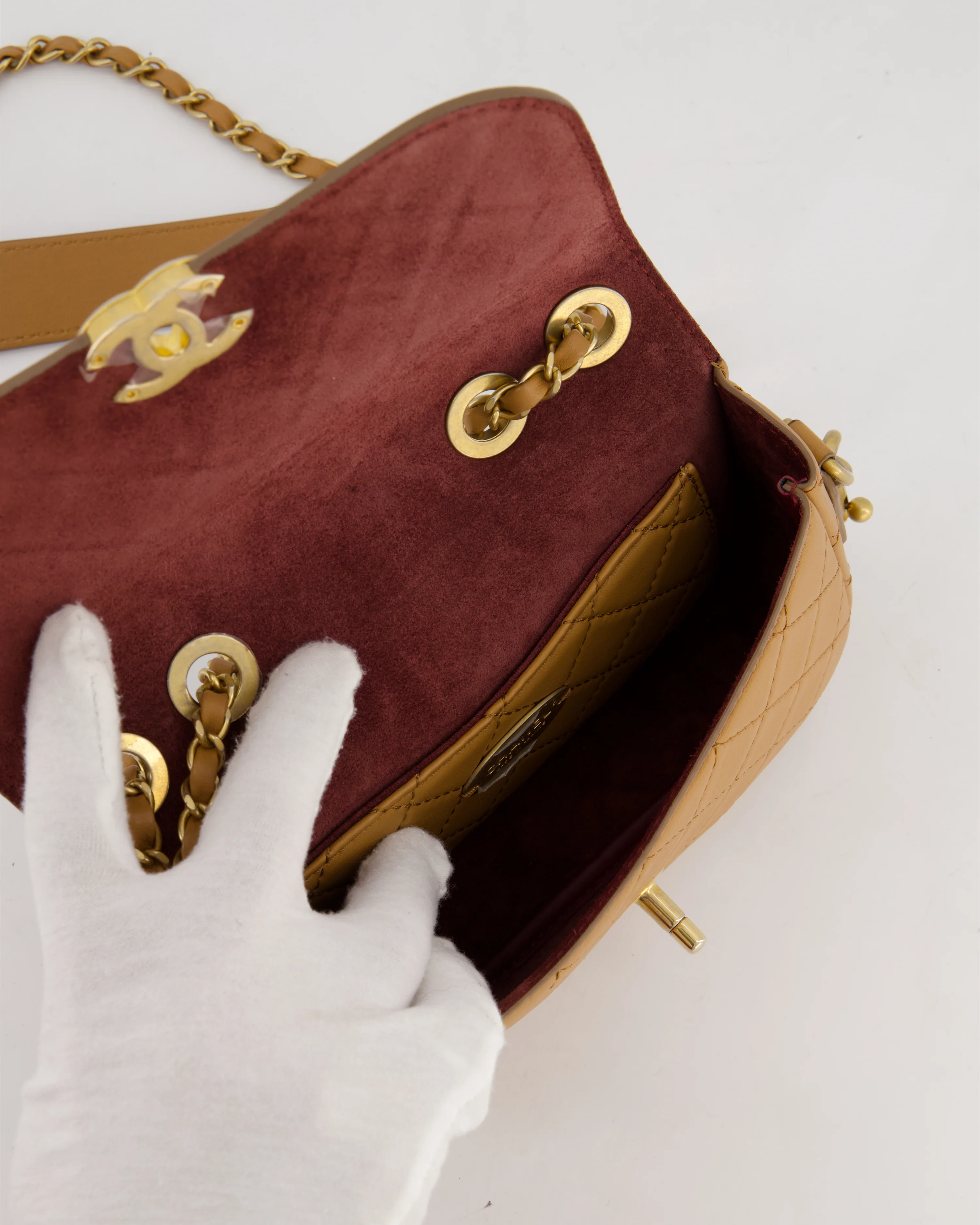 Chanel Caramel Quilted Multi Pouch Mini Flap Bag with Coin Purse in Lambskin Leather with Brushed Gold Hardware - Image 19