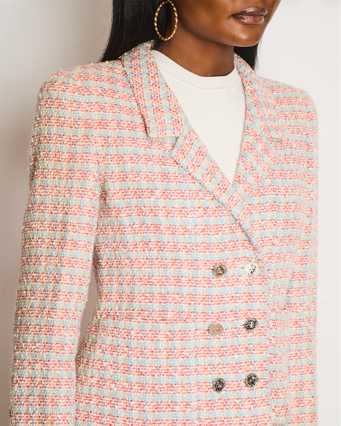 Chanel Red, Blue and White Tweed Jacket and Skirt Set with Silver CC Button Details Size FR 40 (UK 12) - Image 8