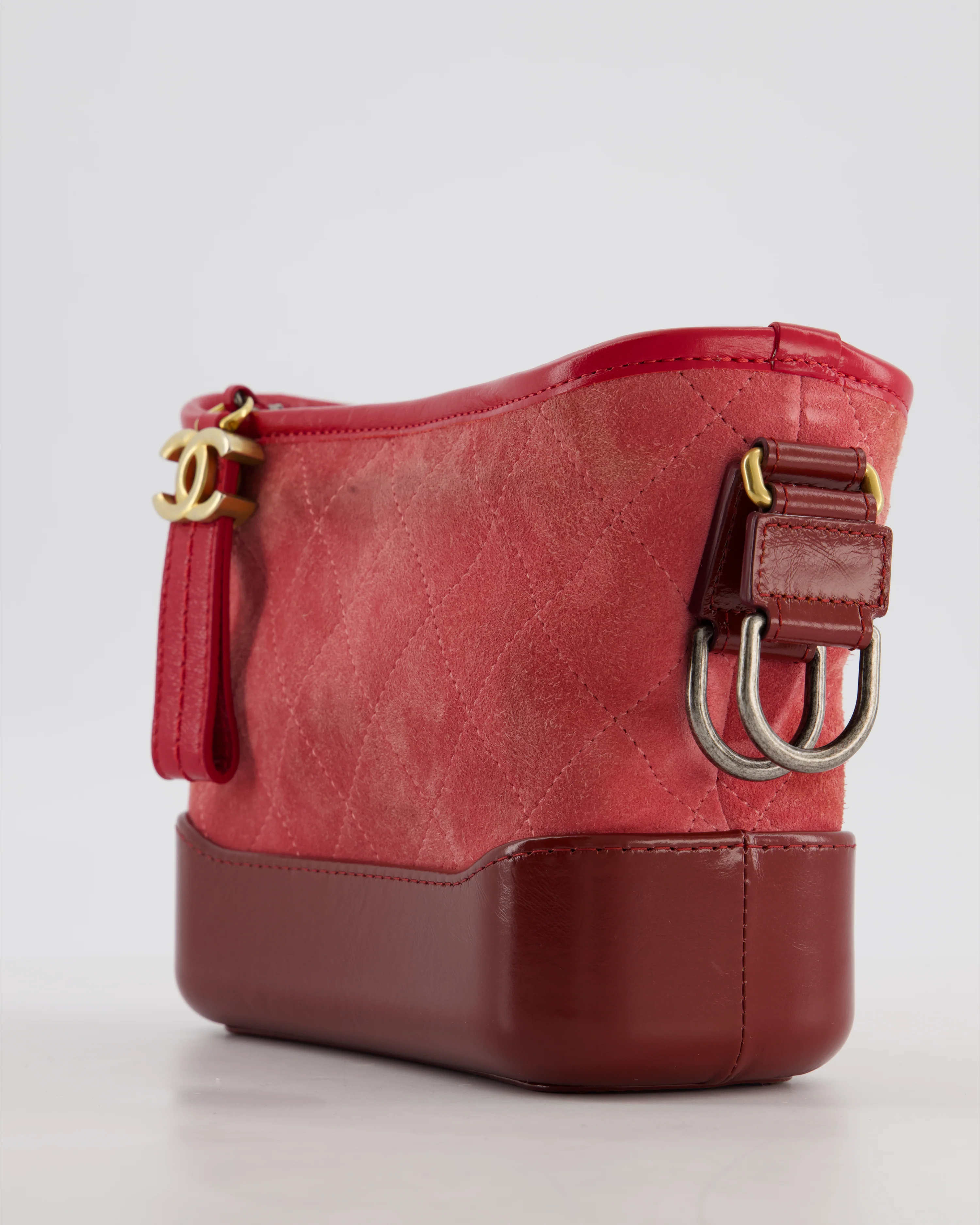 Chanel Red & Burgundy Small Gabrielle Bag in Suede & Lambskin Leather with Mixed Hardware - Image 11