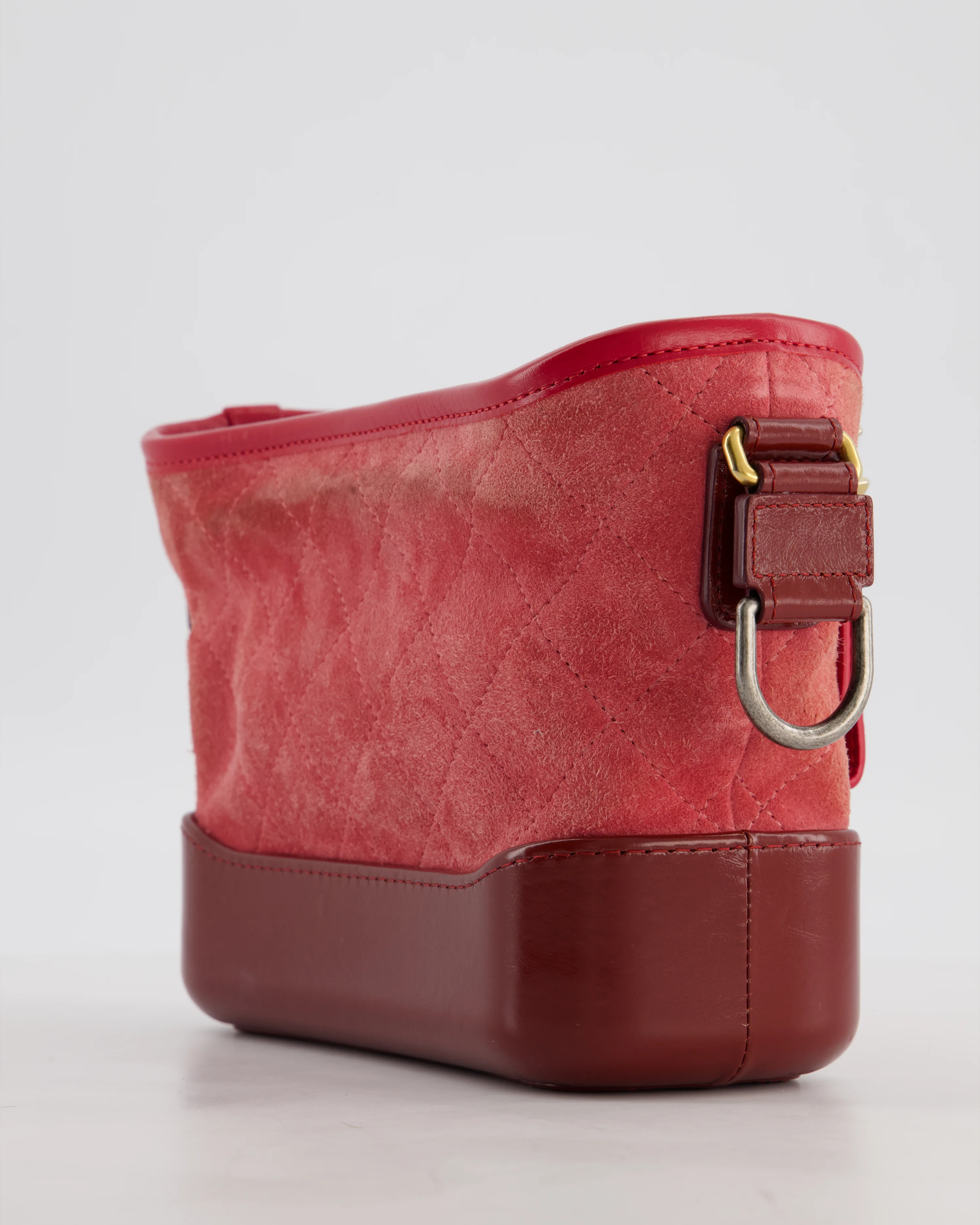 Chanel Red & Burgundy Small Gabrielle Bag in Suede & Lambskin Leather with Mixed Hardware - Image 12