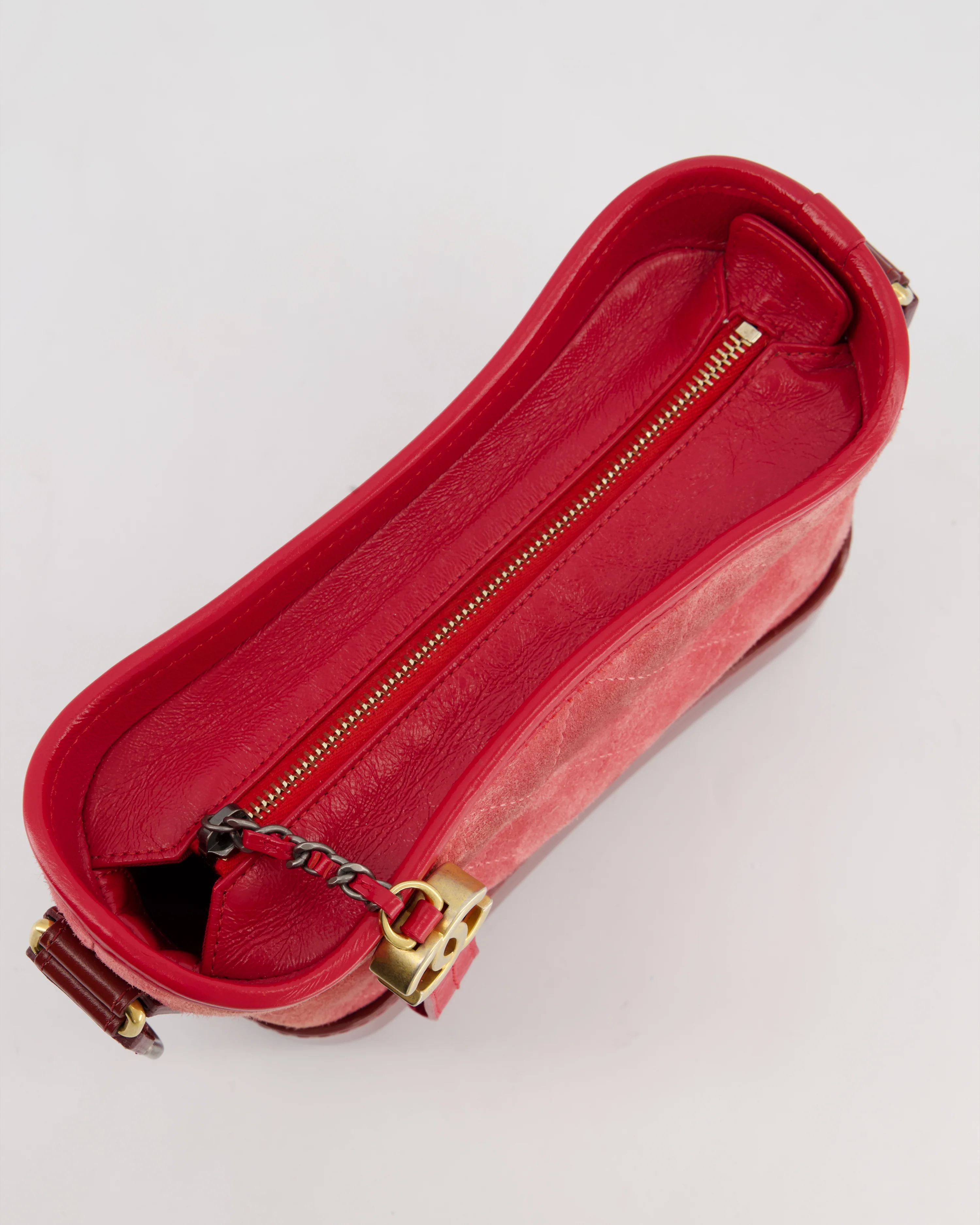 Chanel Red & Burgundy Small Gabrielle Bag in Suede & Lambskin Leather with Mixed Hardware - Image 15