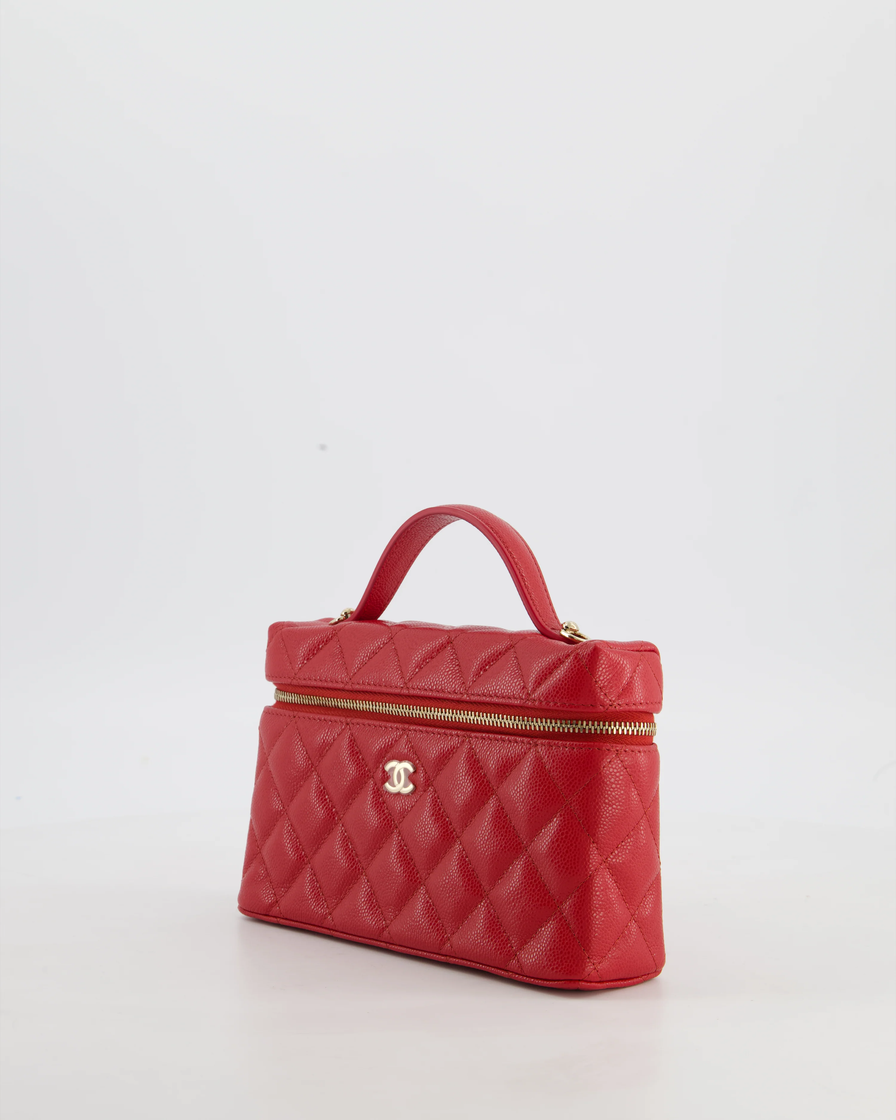 Chanel Red Long Vanity Case Bag in Caviar Leather with Champagne Gold Hardware - Image 10