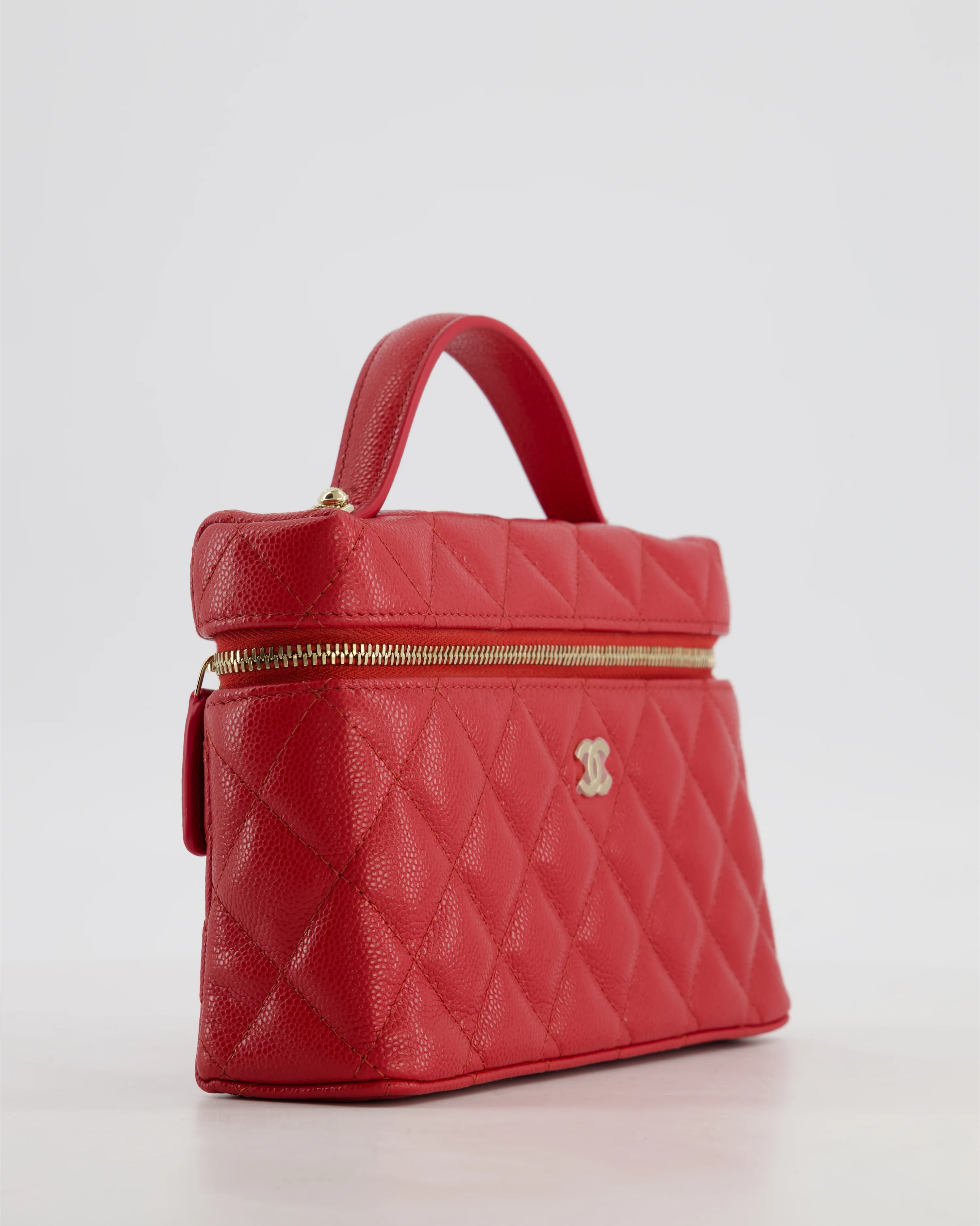 Chanel Red Long Vanity Case Bag in Caviar Leather with Champagne Gold Hardware - Image 11