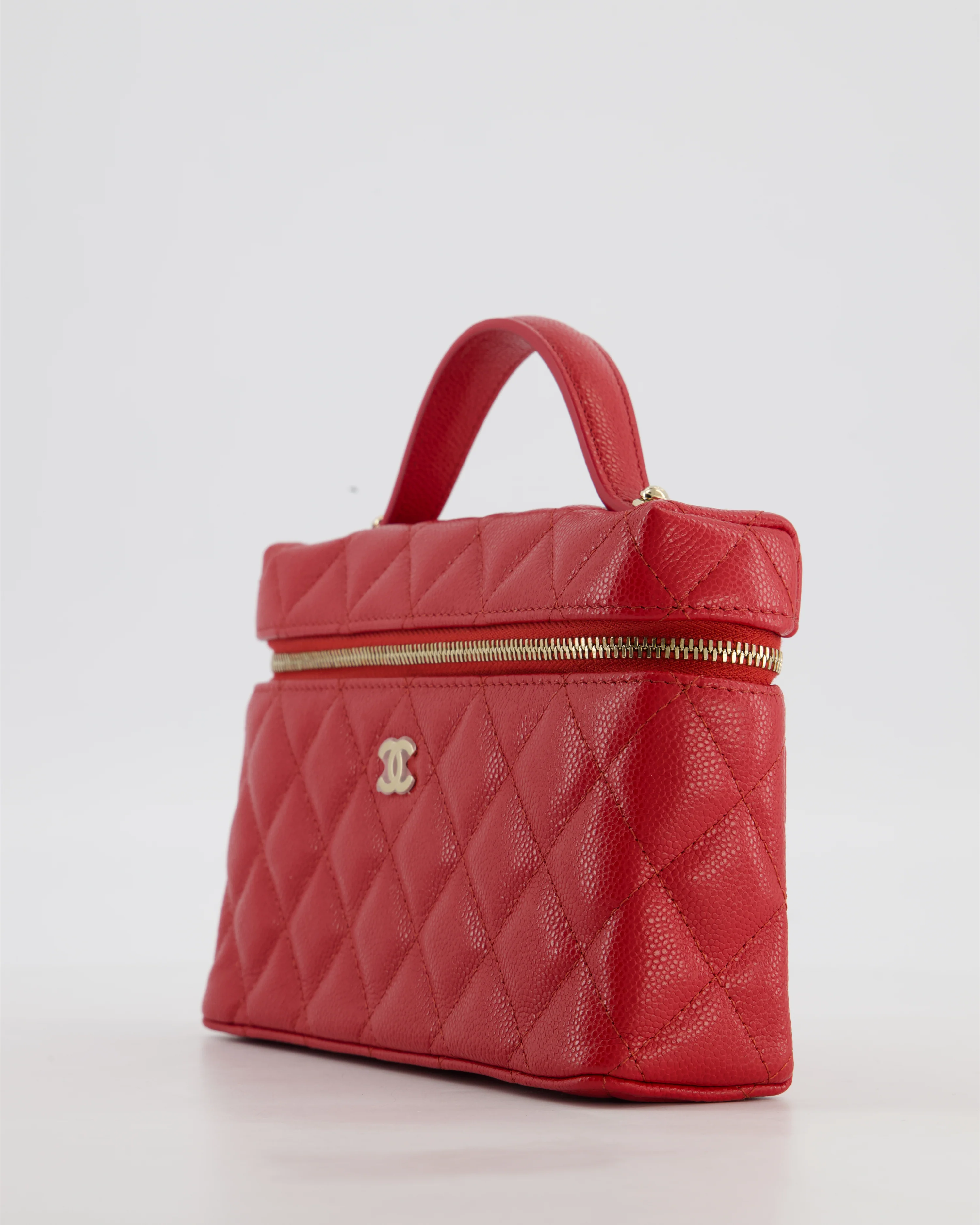 Chanel Red Long Vanity Case Bag in Caviar Leather with Champagne Gold Hardware - Image 12