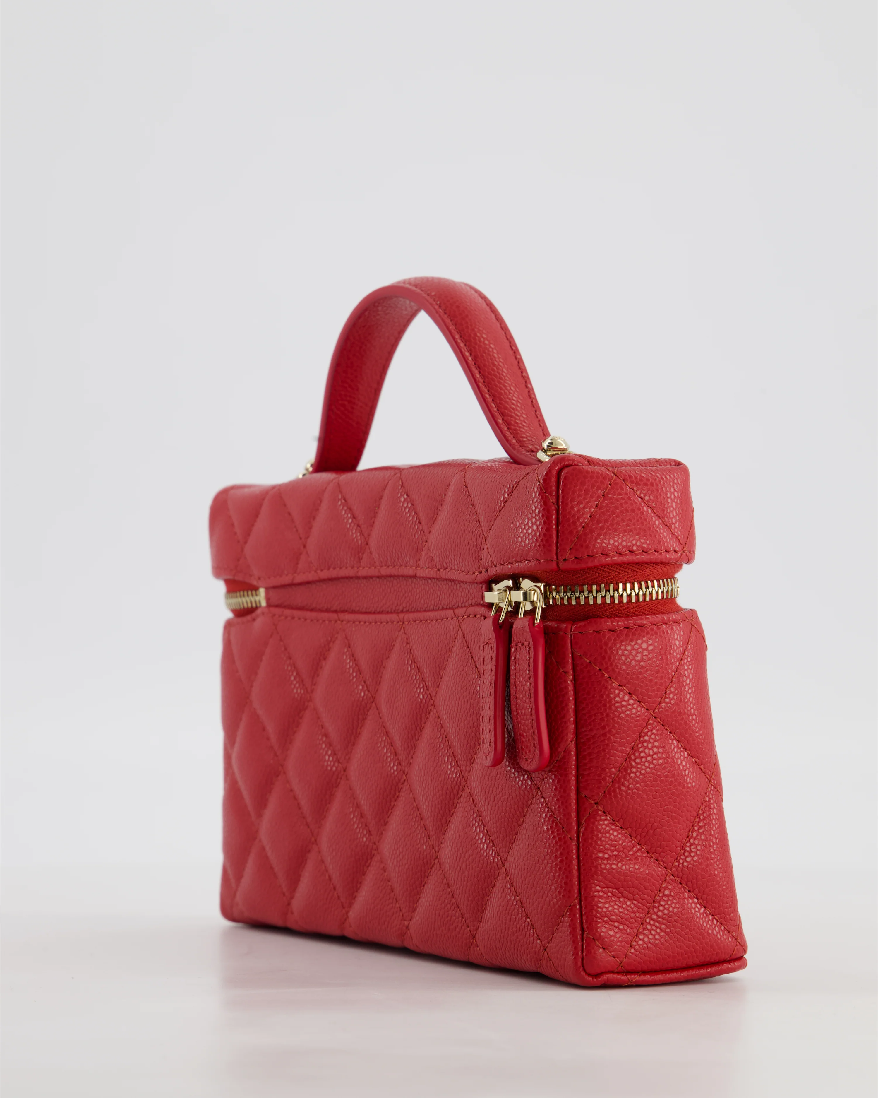 Chanel Red Long Vanity Case Bag in Caviar Leather with Champagne Gold Hardware - Image 13