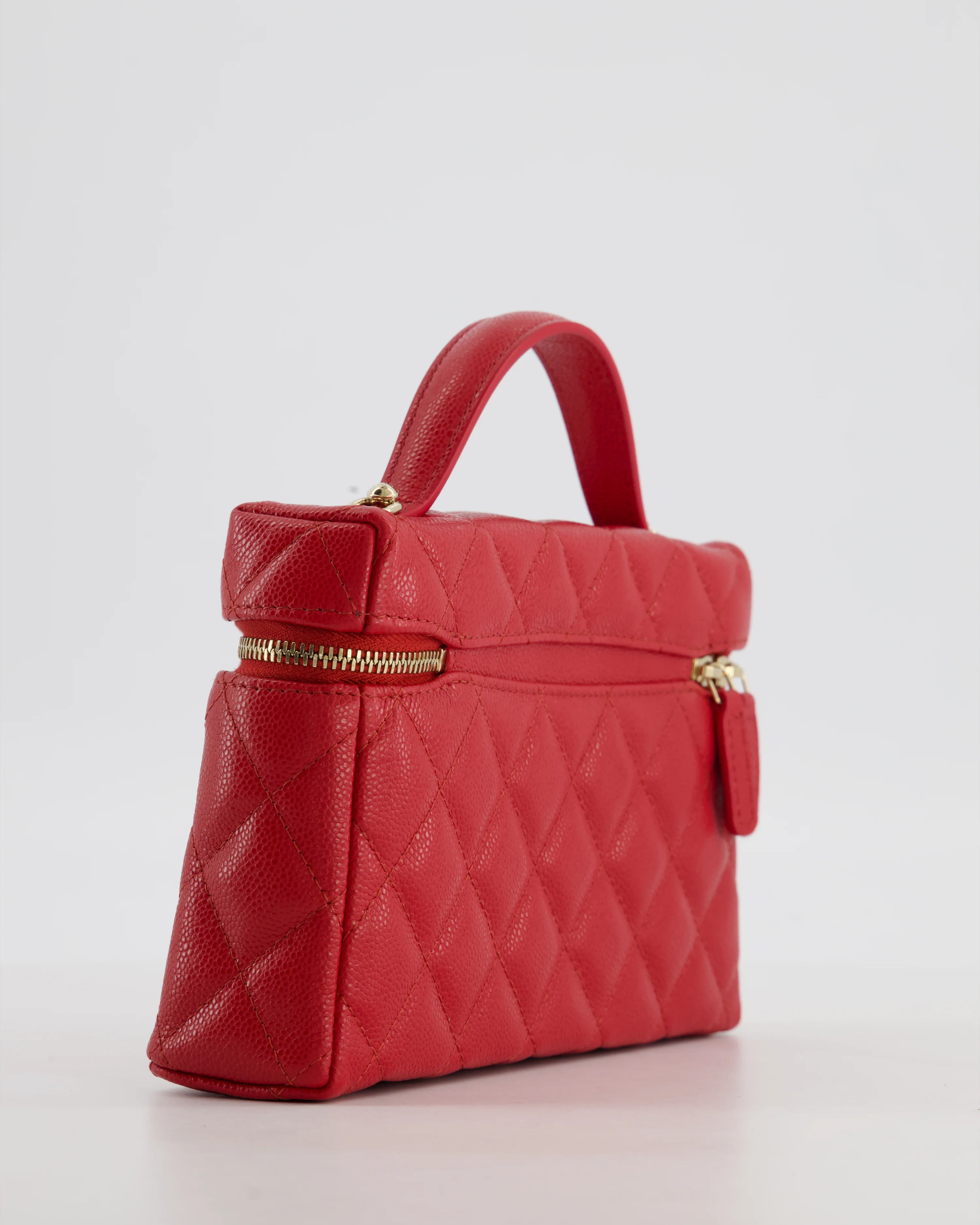 Chanel Red Long Vanity Case Bag in Caviar Leather with Champagne Gold Hardware - Image 14