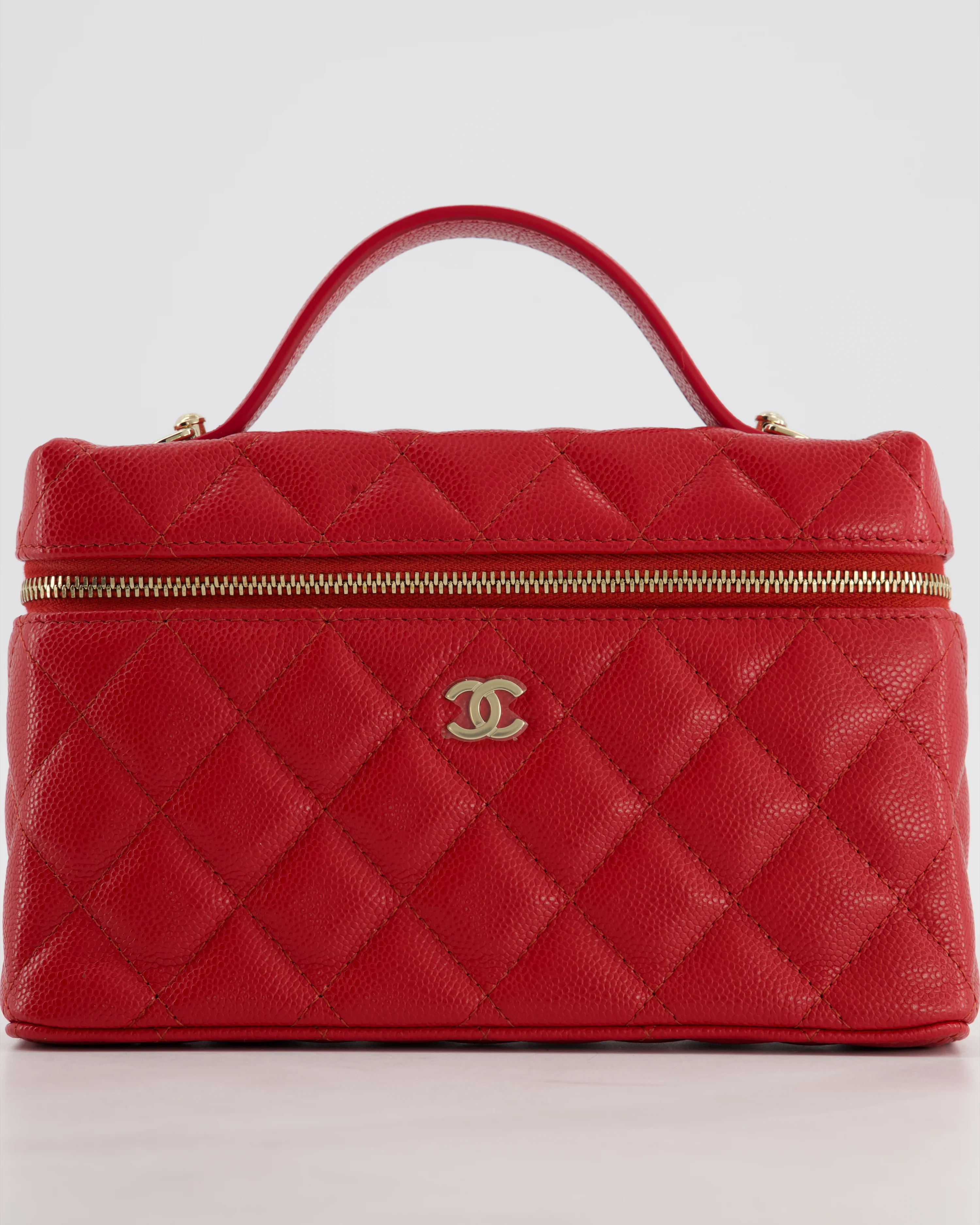 Chanel Red Long Vanity Case Bag in Caviar Leather with Champagne Gold Hardware - Image 15