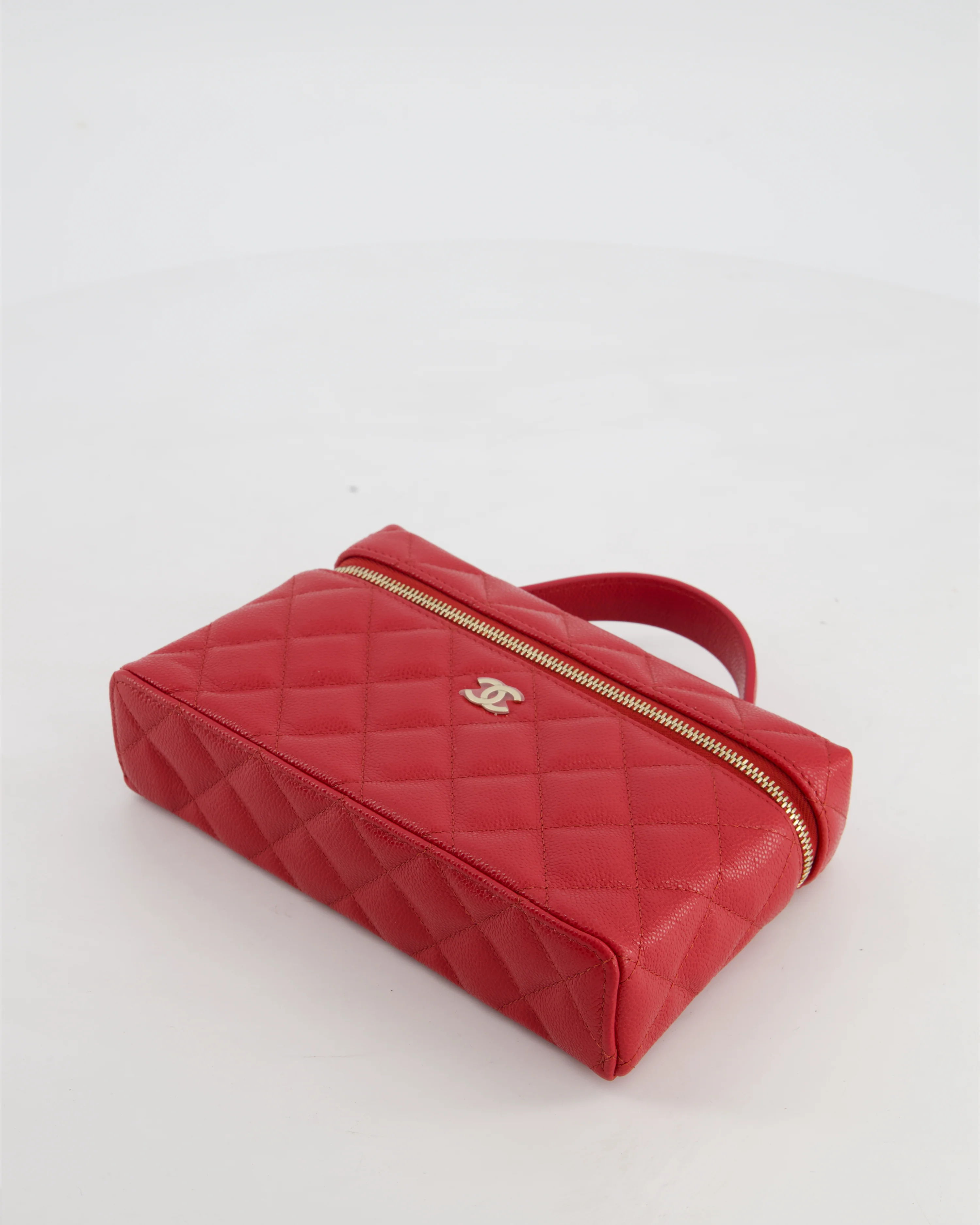 Chanel Red Long Vanity Case Bag in Caviar Leather with Champagne Gold Hardware - Image 19