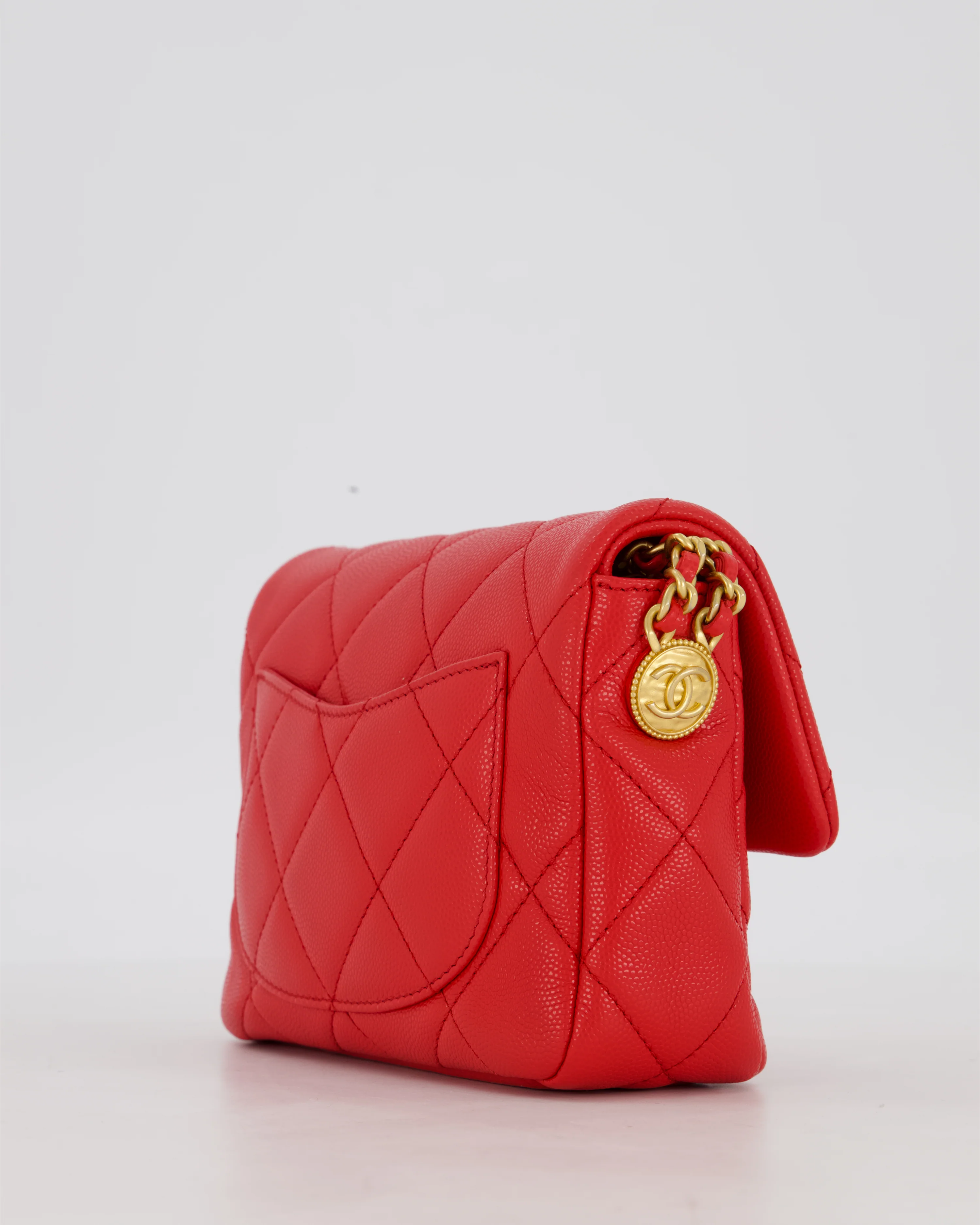 Chanel Red Mini Square Flap in Caviar Leather with Brushed Gold Hardware - Image 13