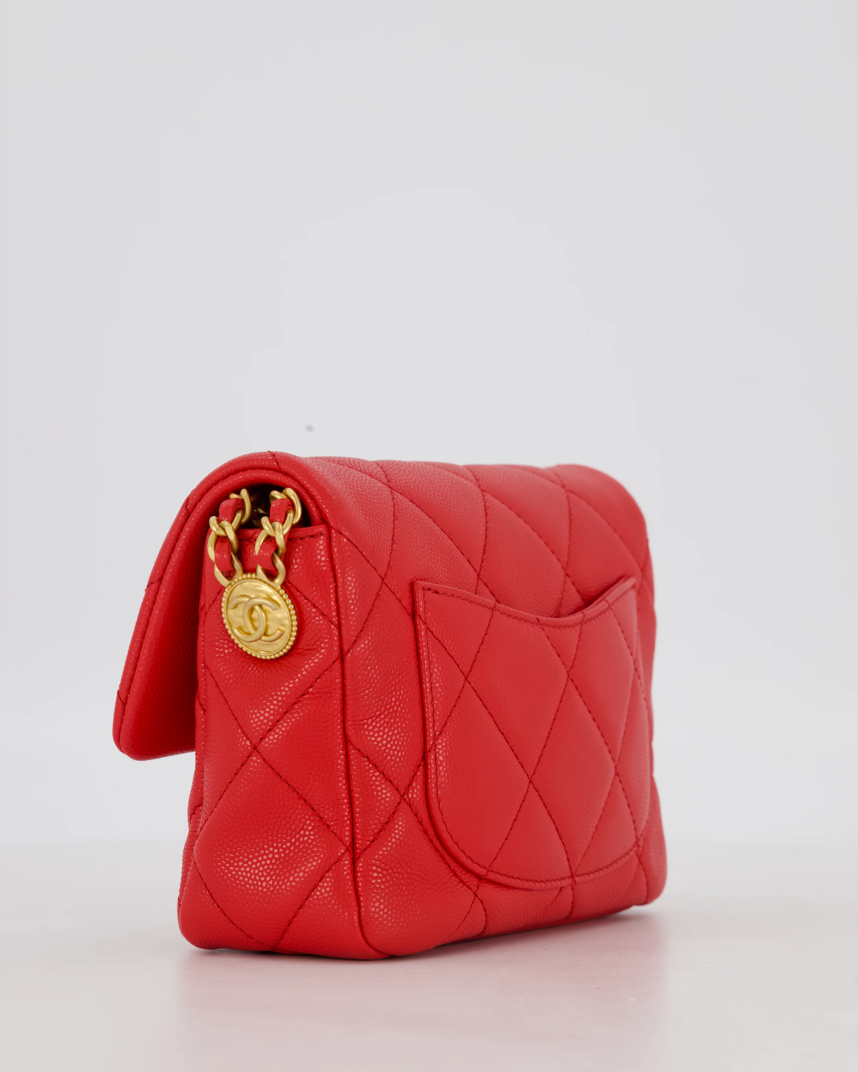 Chanel Red Mini Square Flap in Caviar Leather with Brushed Gold Hardware - Image 14