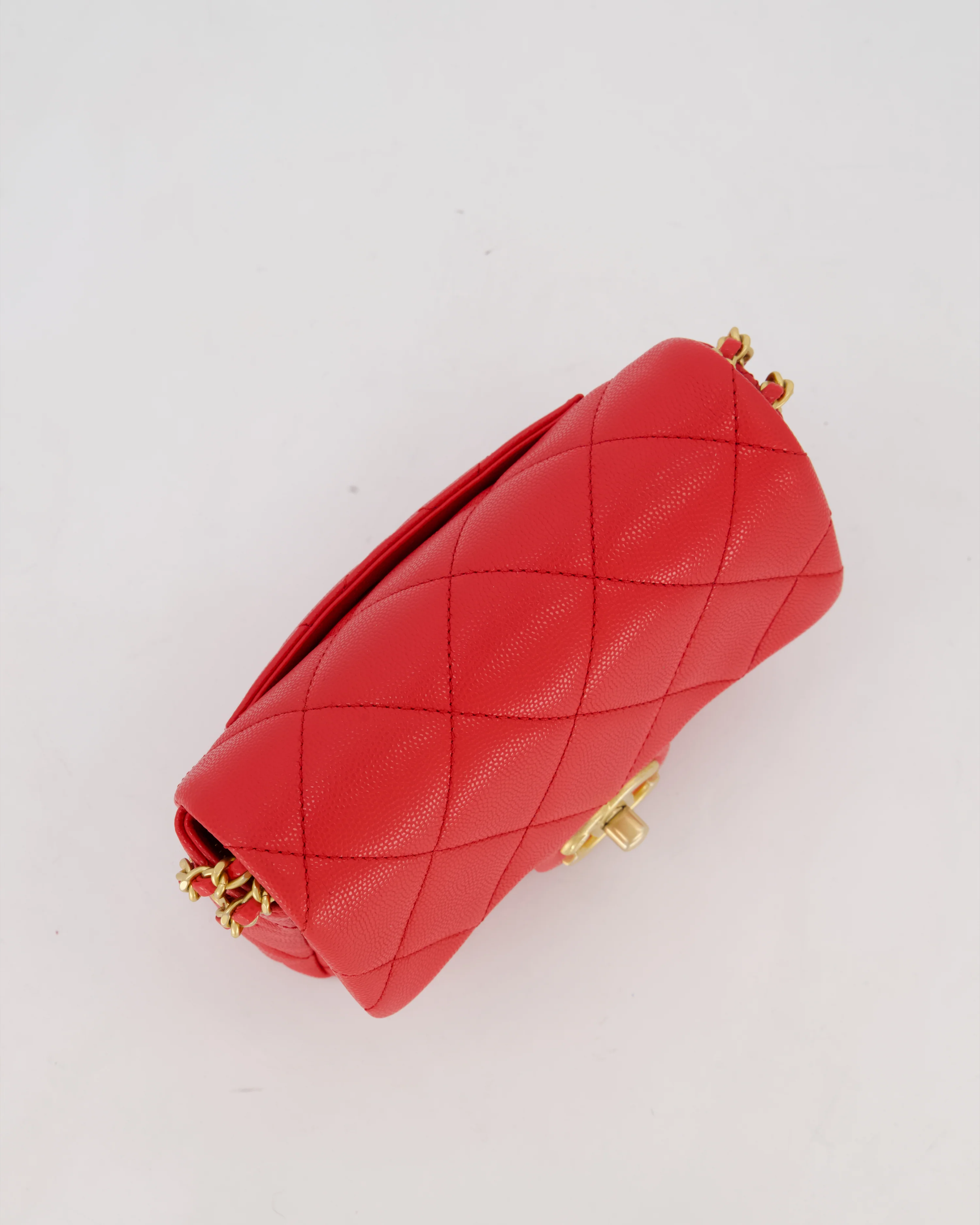 Chanel Red Mini Square Flap in Caviar Leather with Brushed Gold Hardware - Image 16