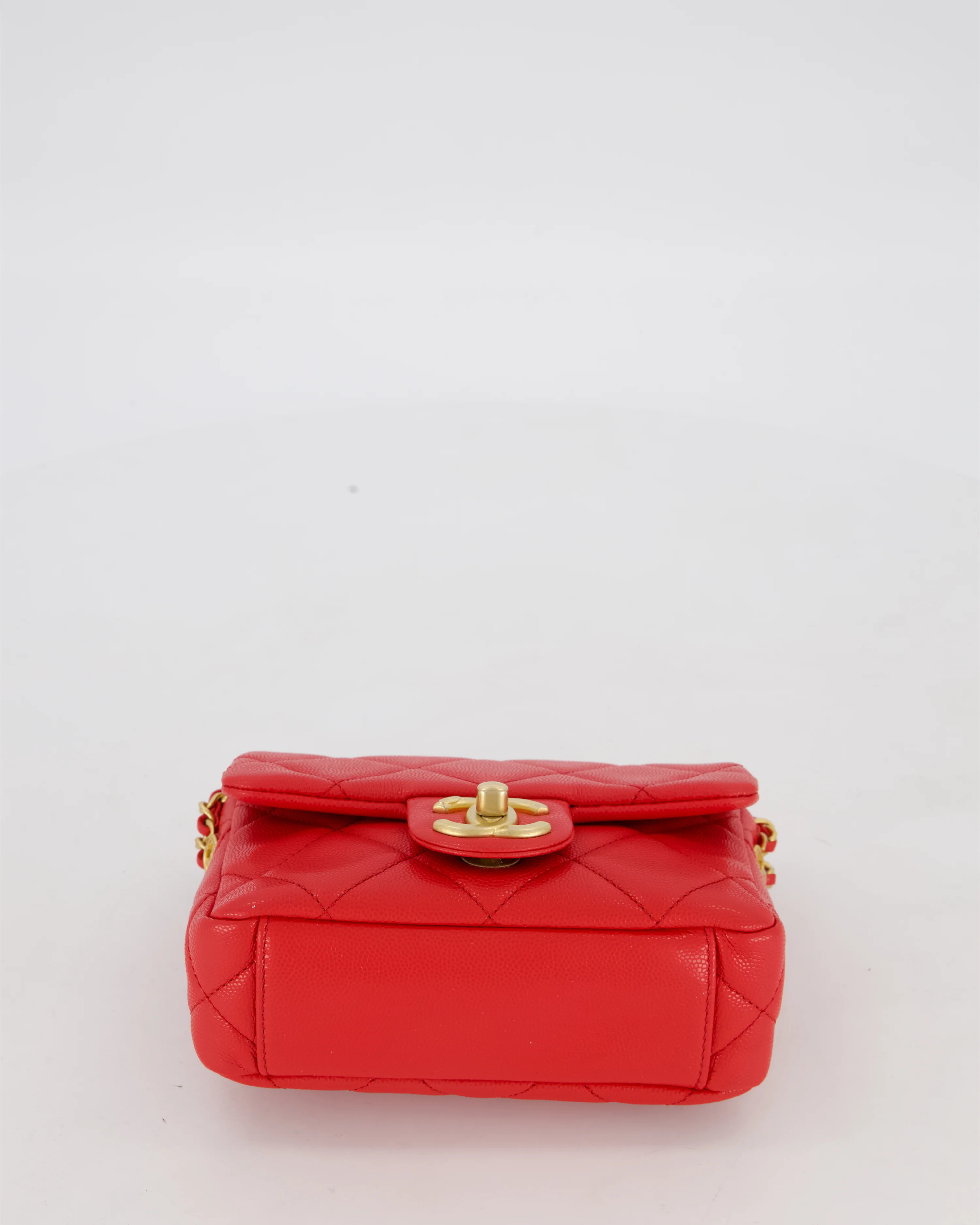 Chanel Red Mini Square Flap in Caviar Leather with Brushed Gold Hardware - Image 20