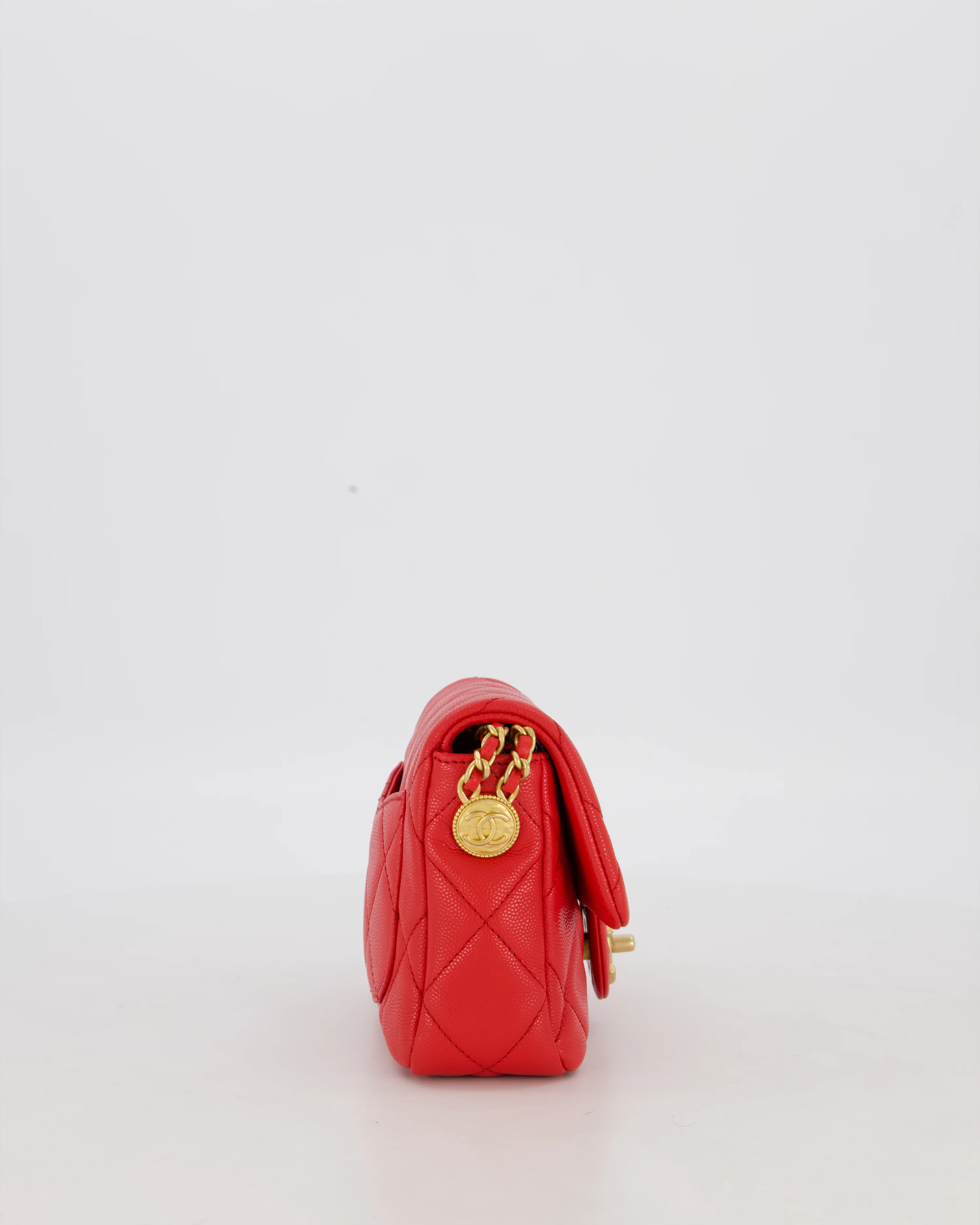 Chanel Red Mini Square Flap in Caviar Leather with Brushed Gold Hardware - Image 5