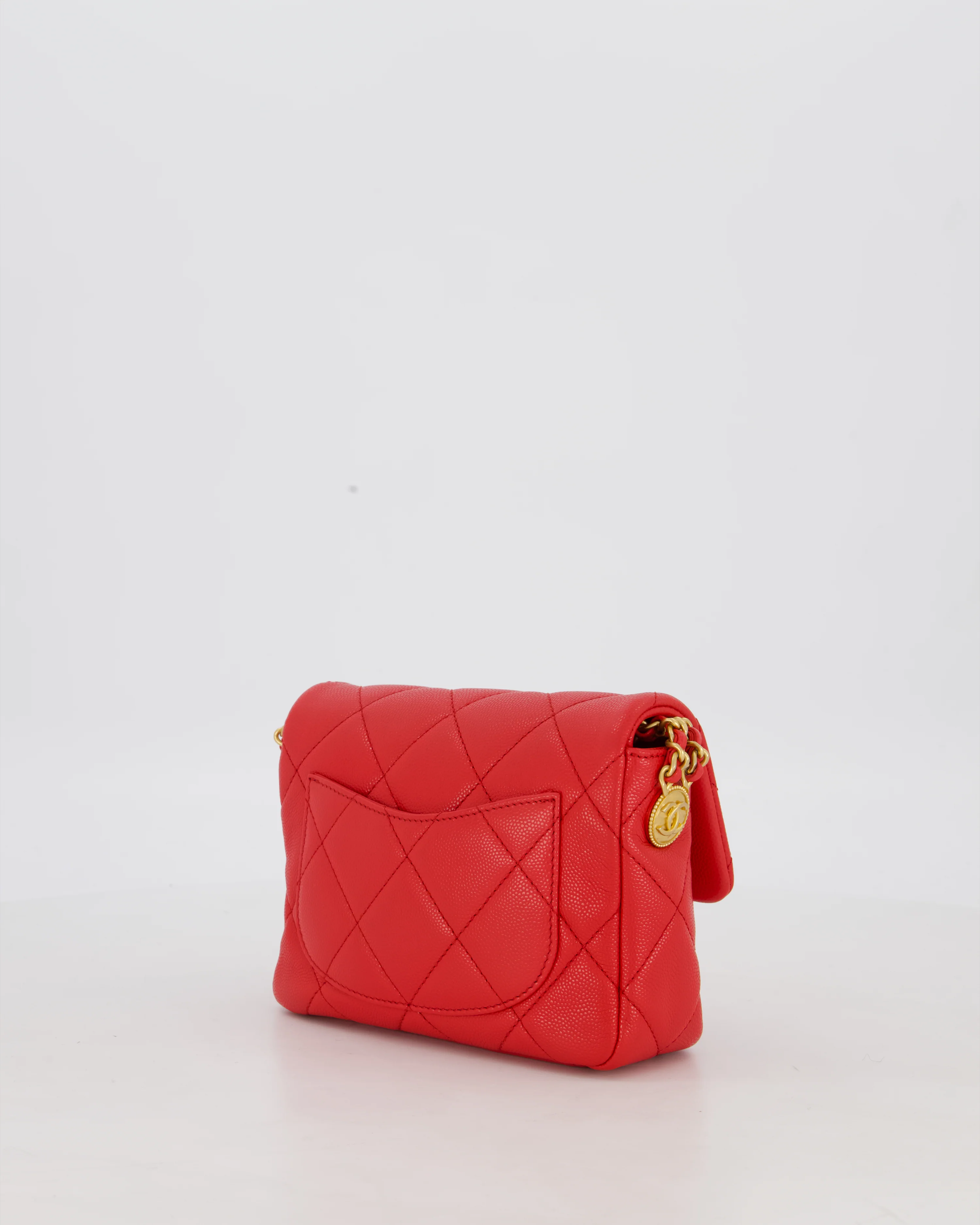 Chanel Red Mini Square Flap in Caviar Leather with Brushed Gold Hardware - Image 6