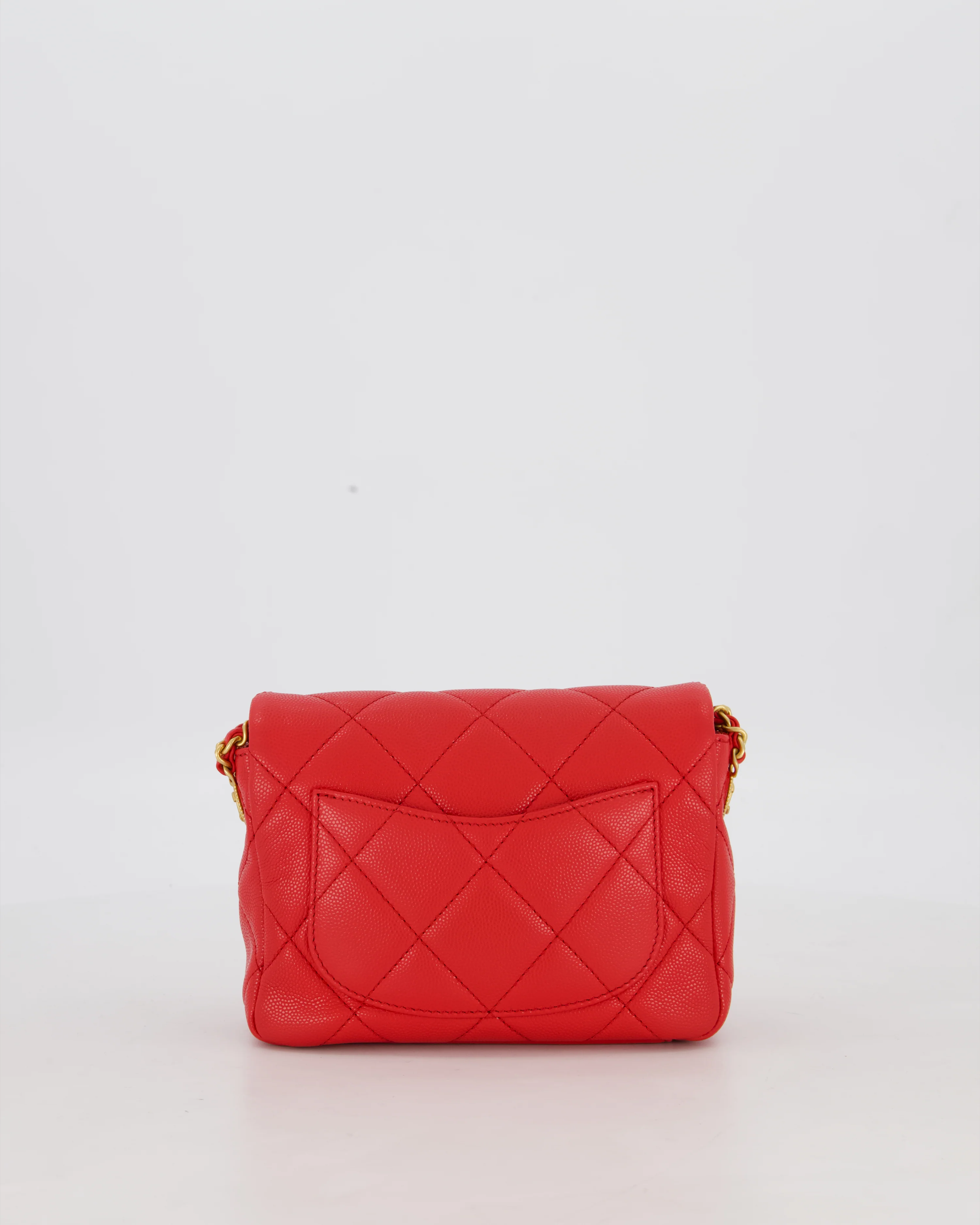 Chanel Red Mini Square Flap in Caviar Leather with Brushed Gold Hardware - Image 7