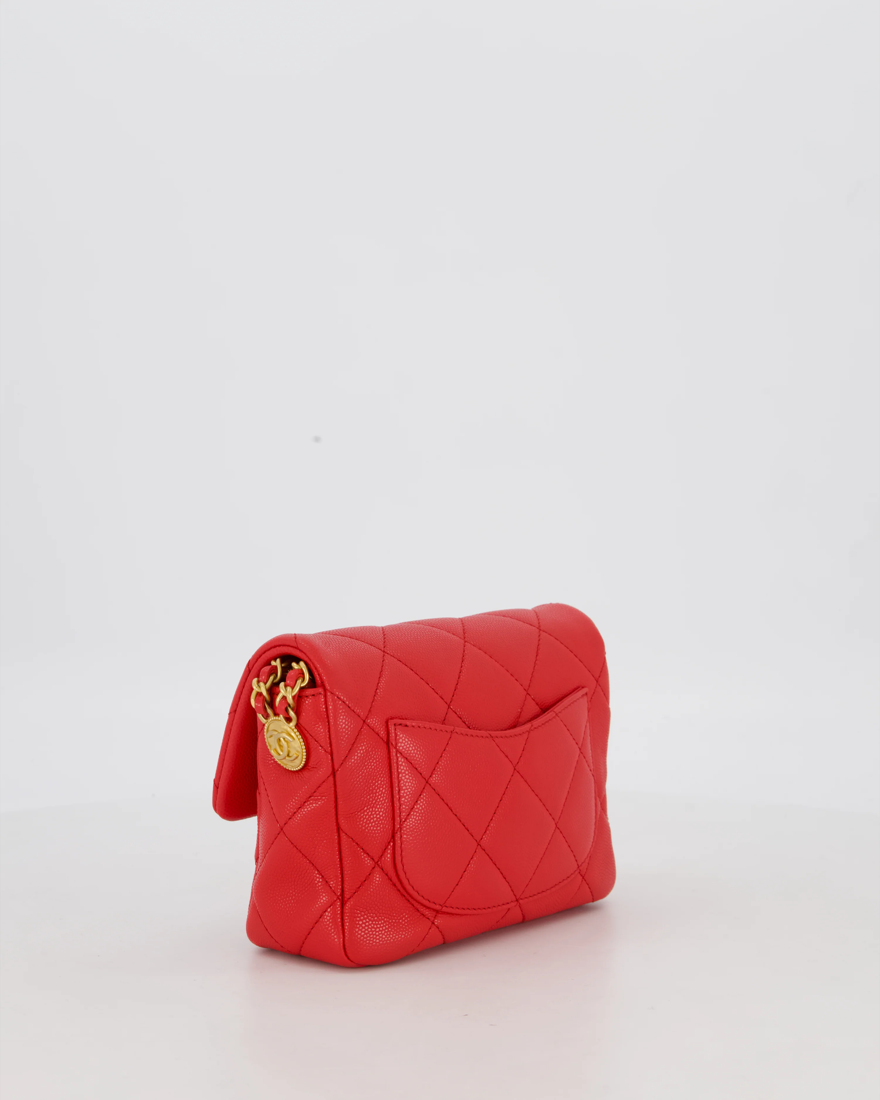 Chanel Red Mini Square Flap in Caviar Leather with Brushed Gold Hardware - Image 8