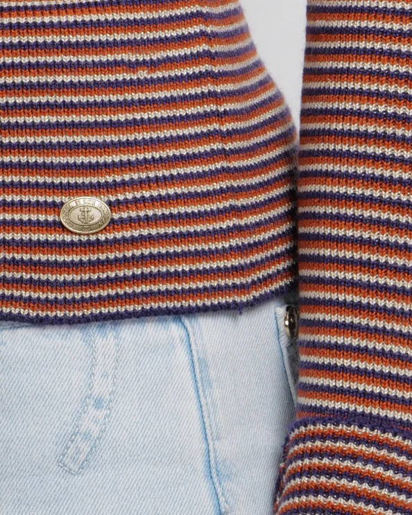 Chanel Red, White and Blue Cashmere Striped High-Neck Jumper with Gold CC Logo Button Detail Size FR 36 (UK 8) - Image 2