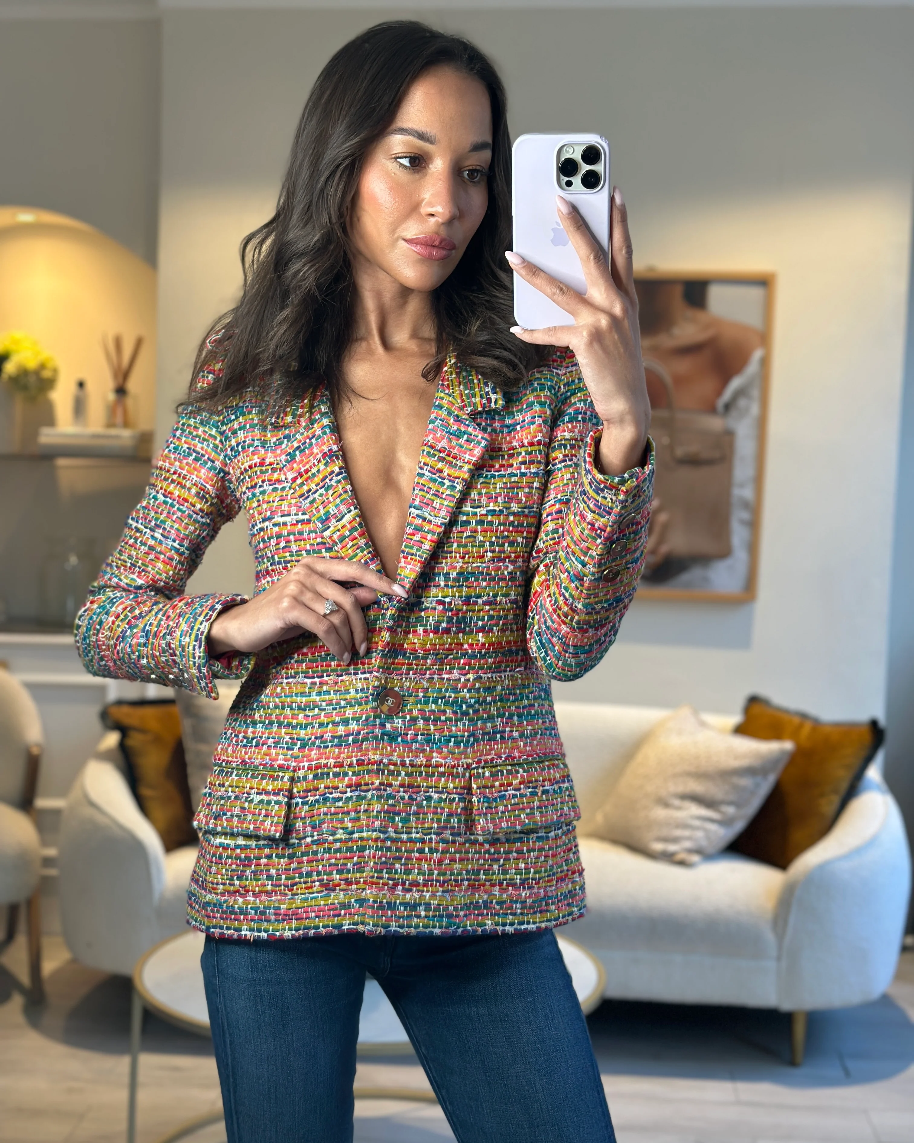 Chanel Resort 2016 Multicolour Tweed Single Breasted Blazer Size FR 34 (UK 6) - Image 6