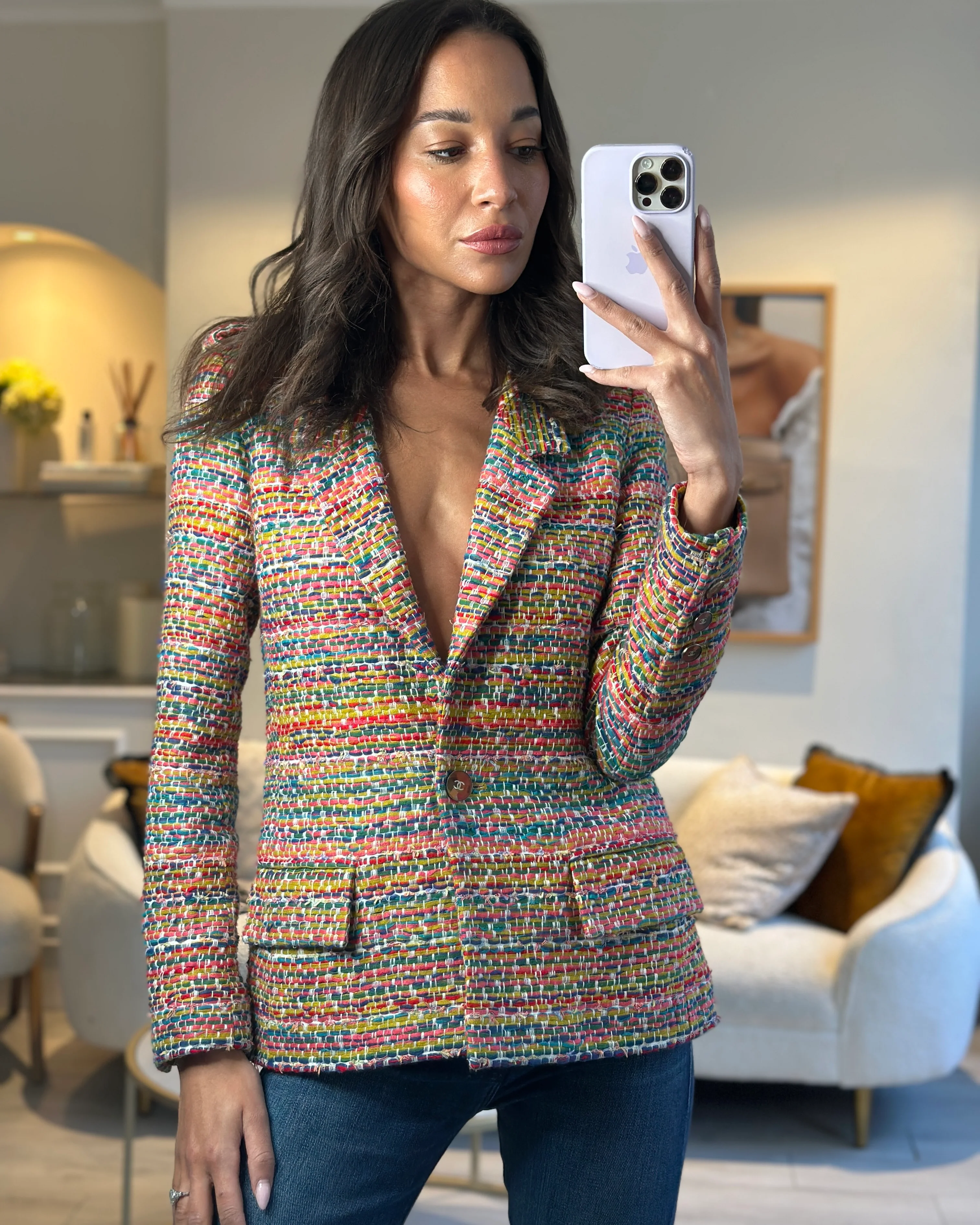 Chanel Resort 2016 Multicolour Tweed Single Breasted Blazer Size FR 34 (UK 6) - Image 7