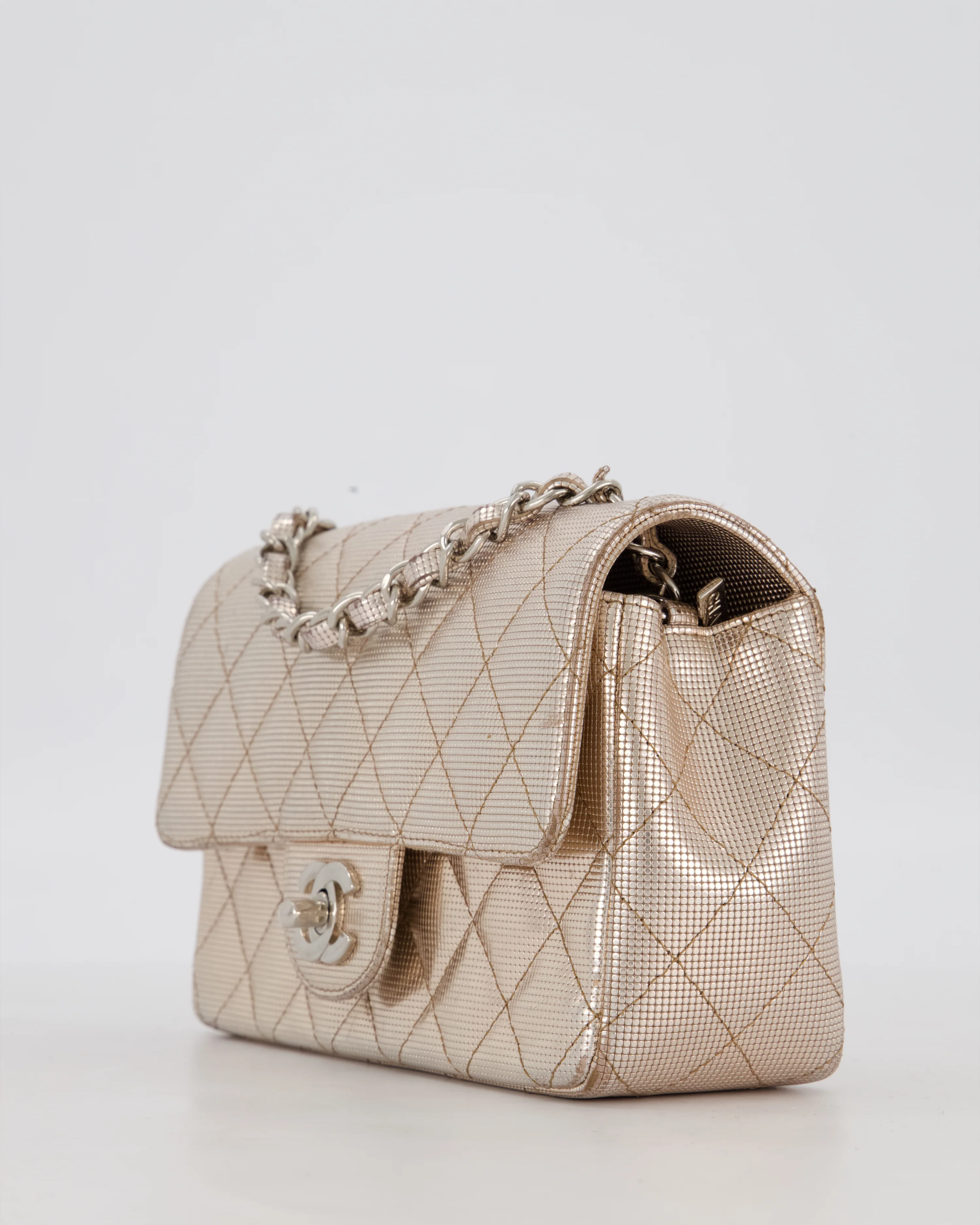 Chanel Rose Gold Metallic Pixel Effect Calfskin Mini Rectangular Flap Bag with Silver Hardware - Image 12