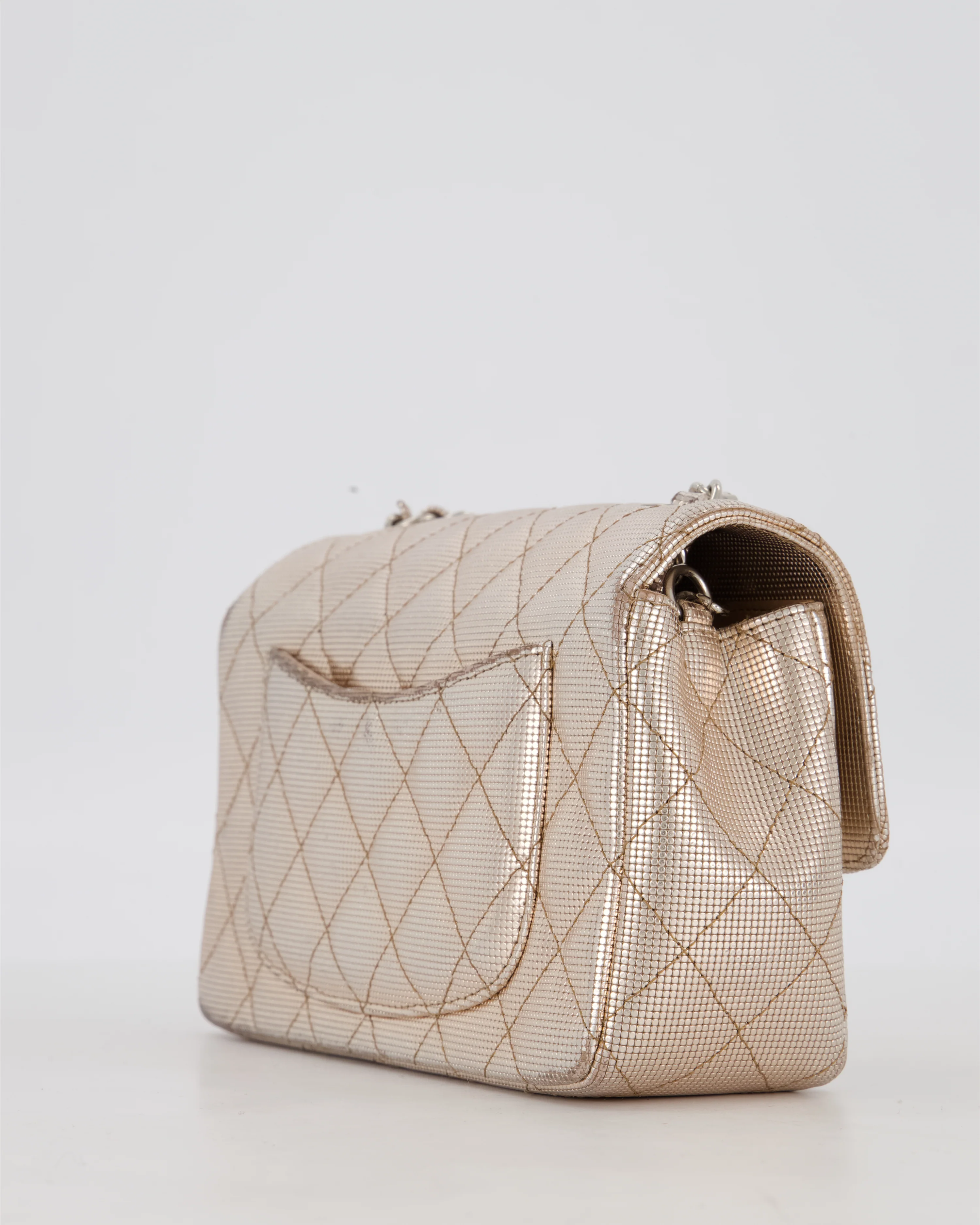 Chanel Rose Gold Metallic Pixel Effect Calfskin Mini Rectangular Flap Bag with Silver Hardware - Image 13