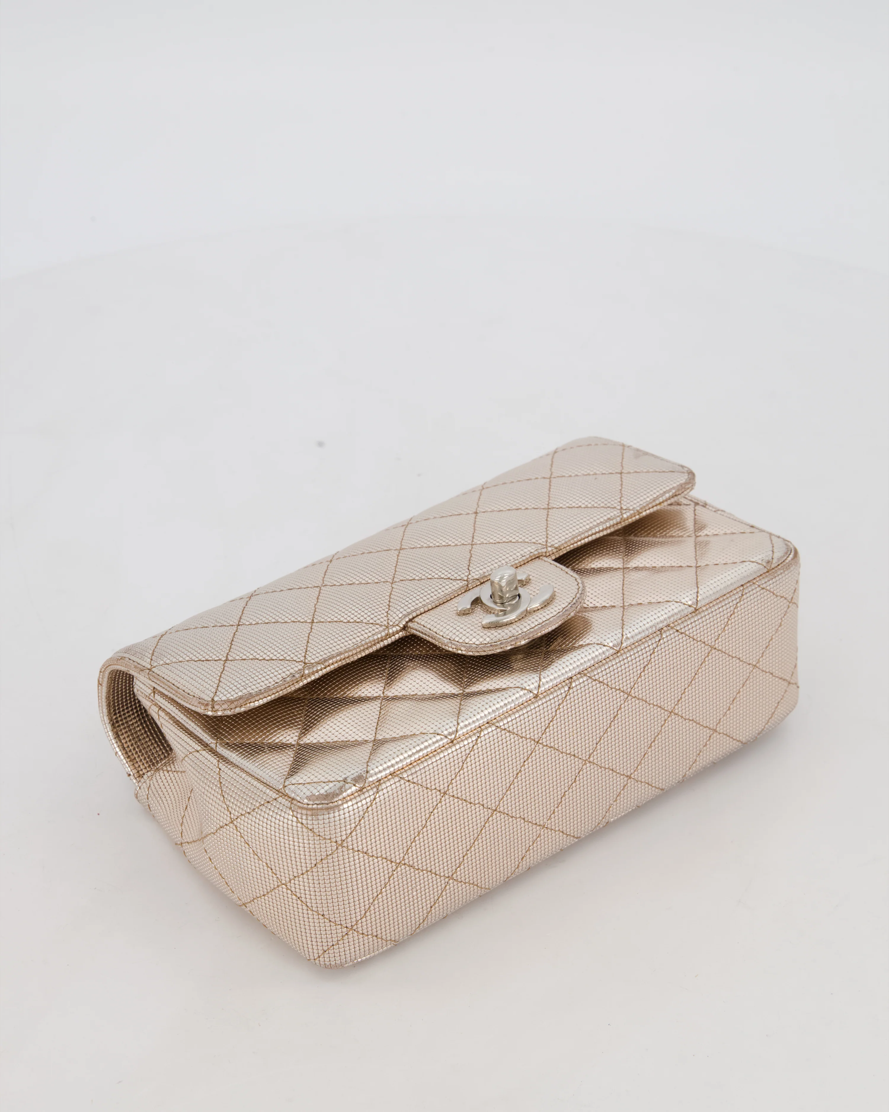 Chanel Rose Gold Metallic Pixel Effect Calfskin Mini Rectangular Flap Bag with Silver Hardware - Image 18