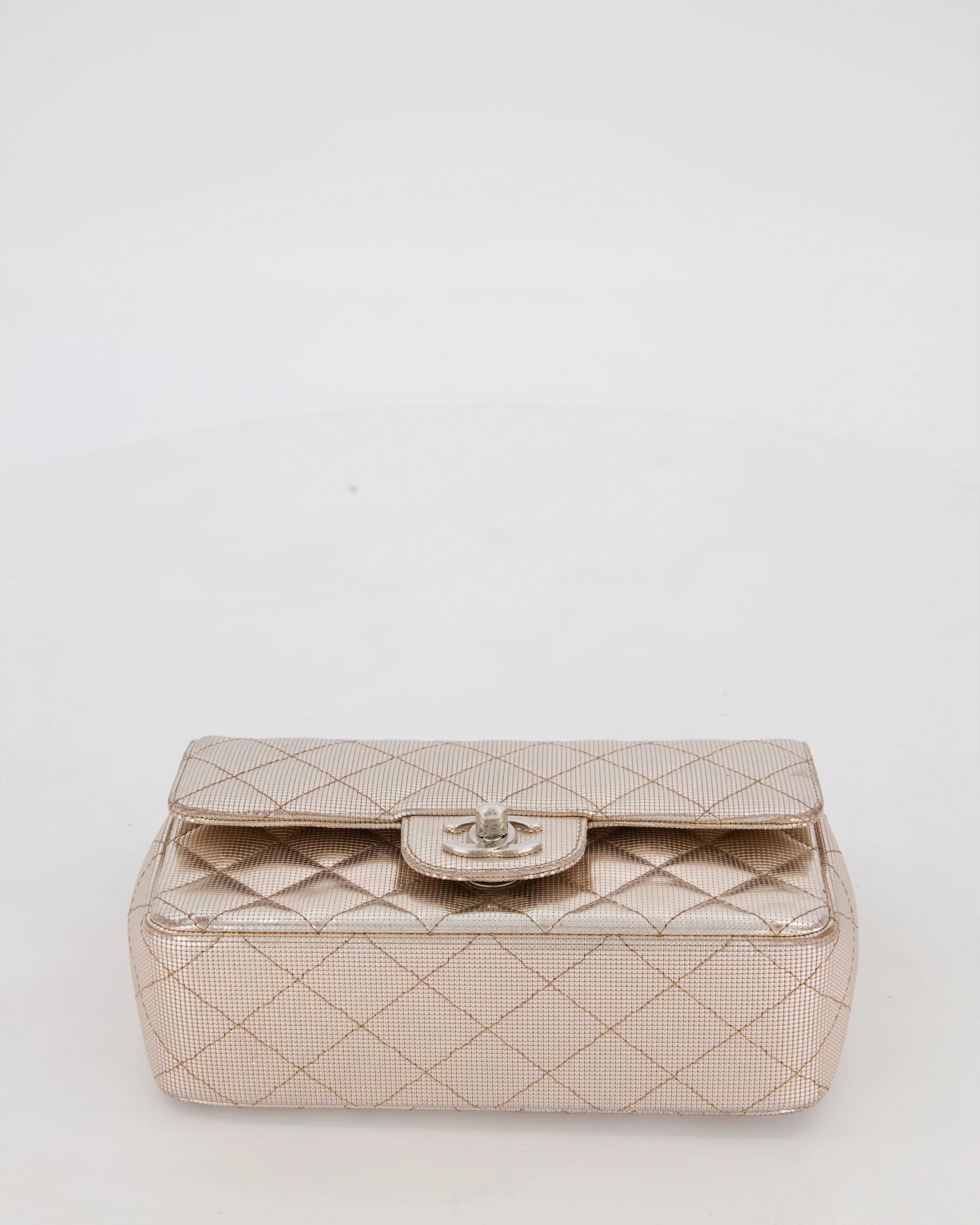 Chanel Rose Gold Metallic Pixel Effect Calfskin Mini Rectangular Flap Bag with Silver Hardware - Image 19
