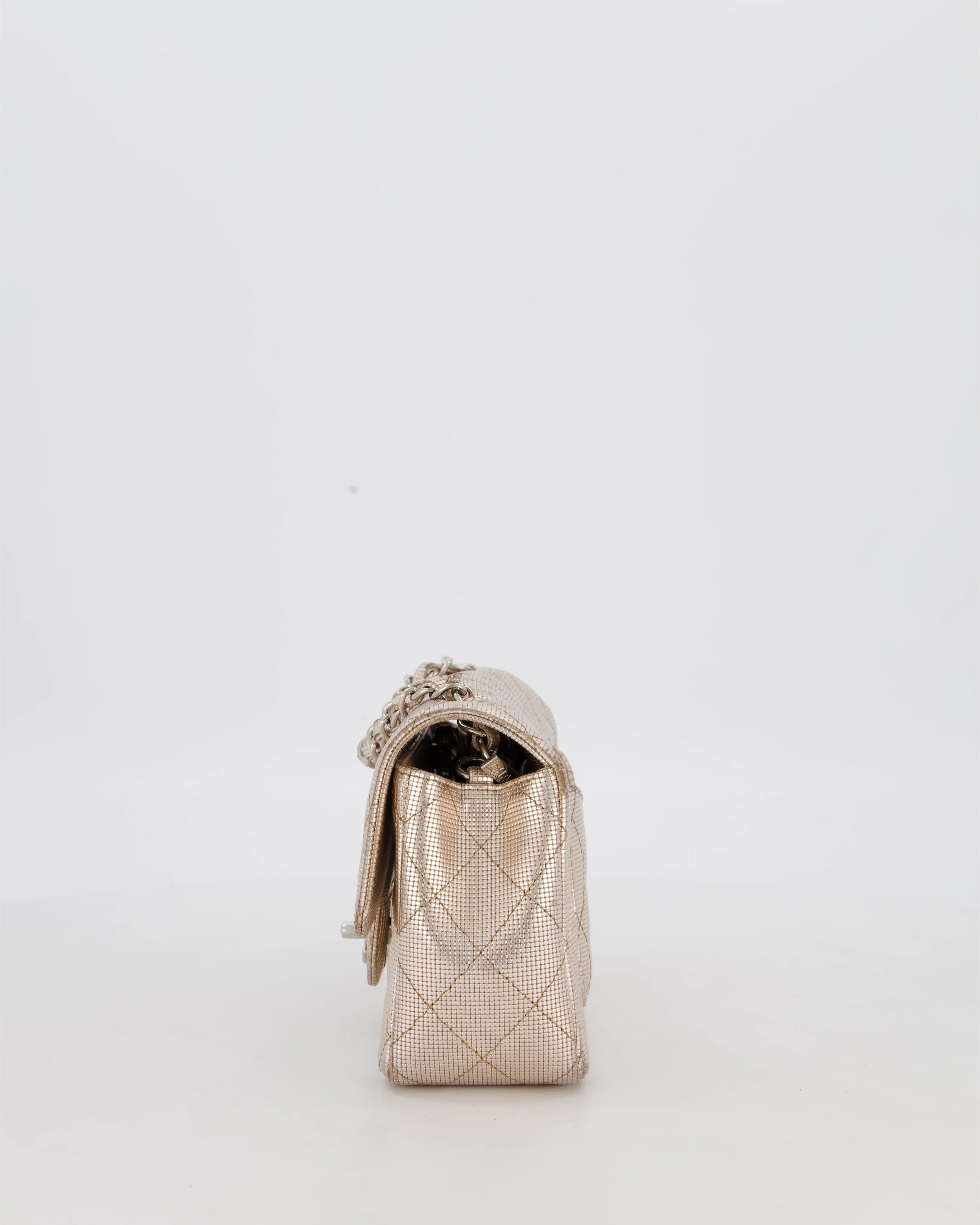 Chanel Rose Gold Metallic Pixel Effect Calfskin Mini Rectangular Flap Bag with Silver Hardware - Image 9