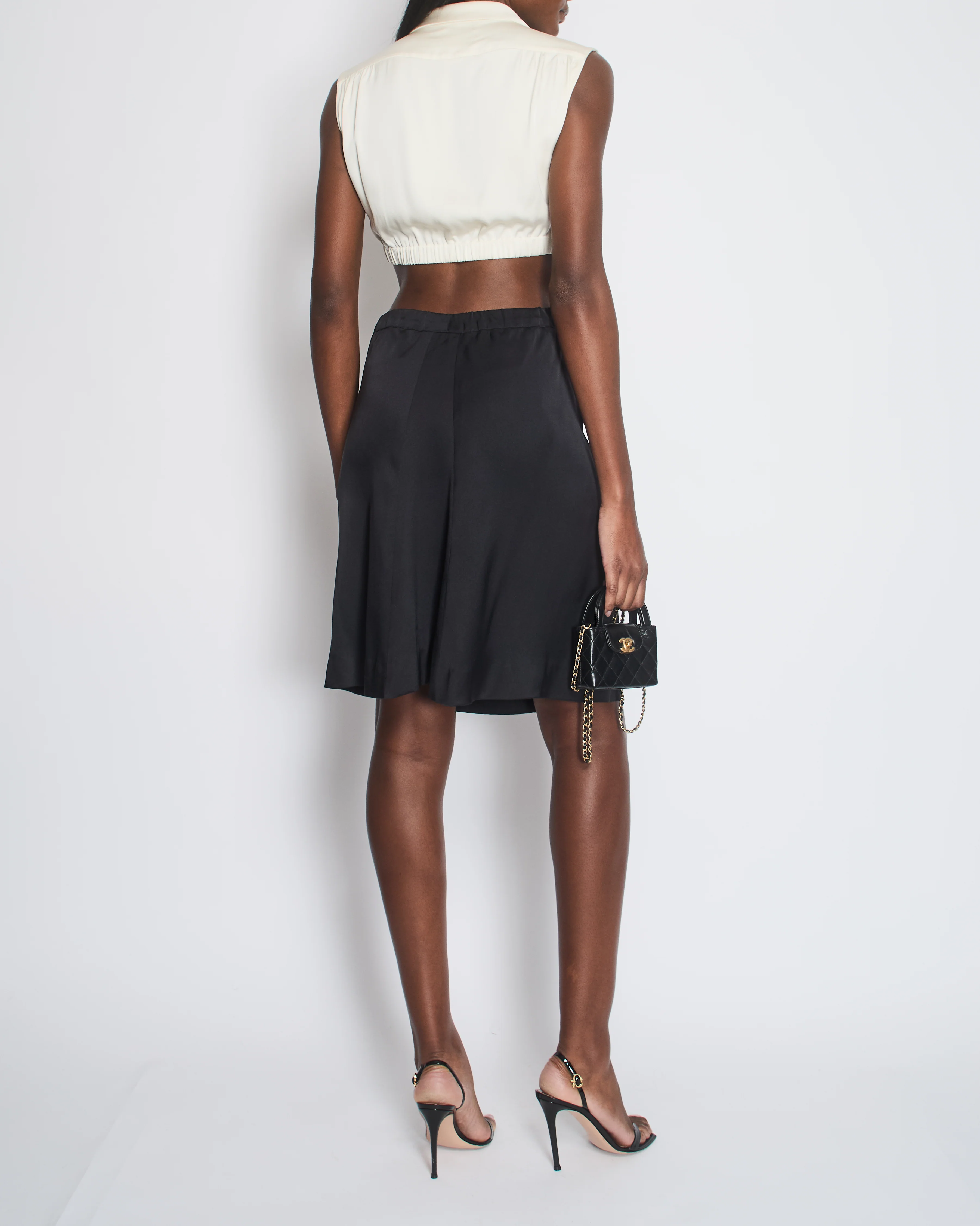 Chanel Silk Cream and Black Cut Out Dress with Bow Detail Size FR 38 (UK 10) - Image 3