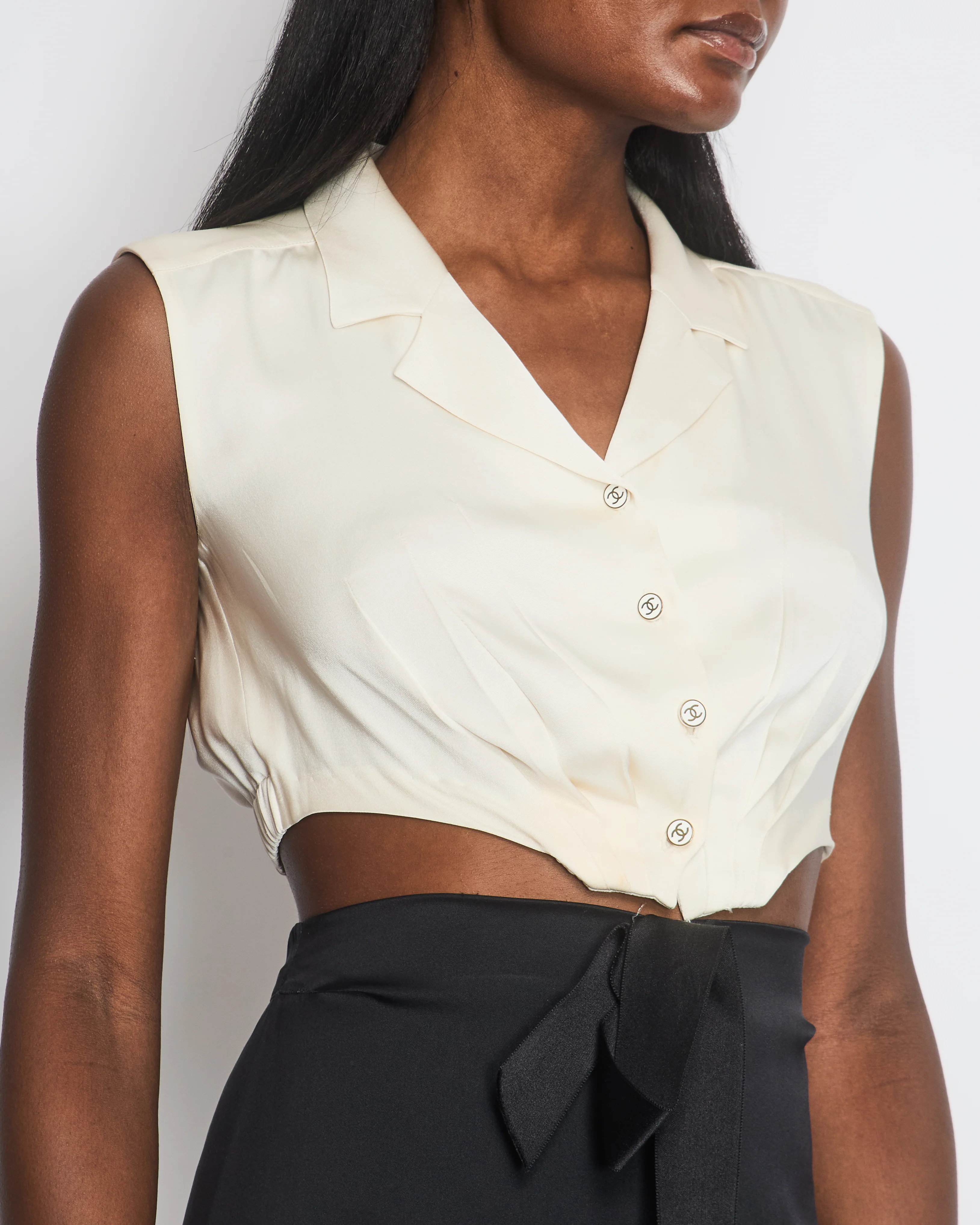 Chanel Silk Cream and Black Cut Out Dress with Bow Detail Size FR 38 (UK 10) - Image 4