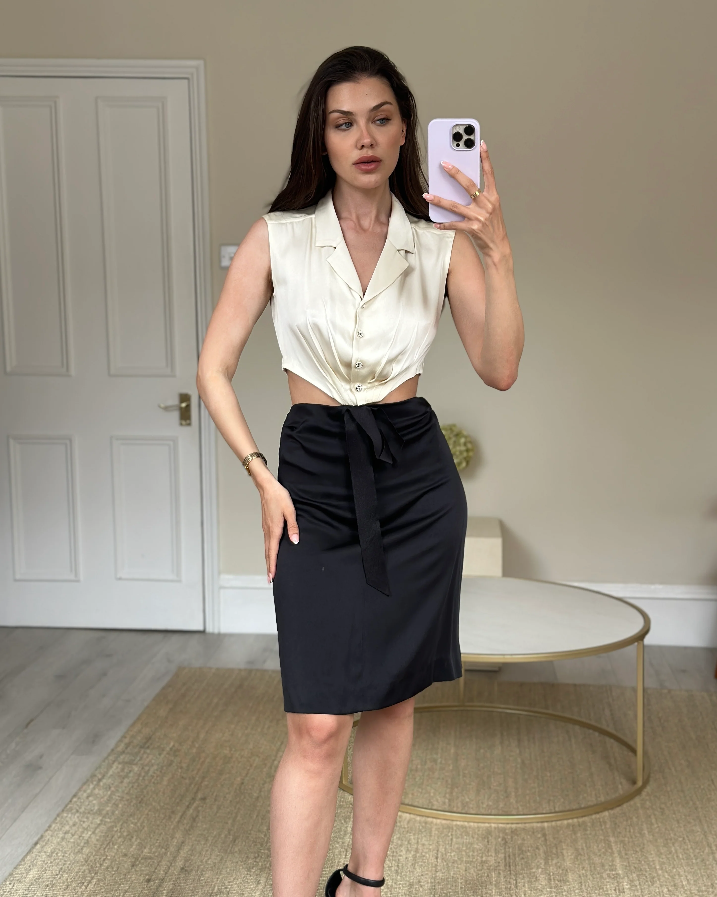 Chanel Silk Cream and Black Cut Out Dress with Bow Detail Size FR 38 (UK 10) - Image 5