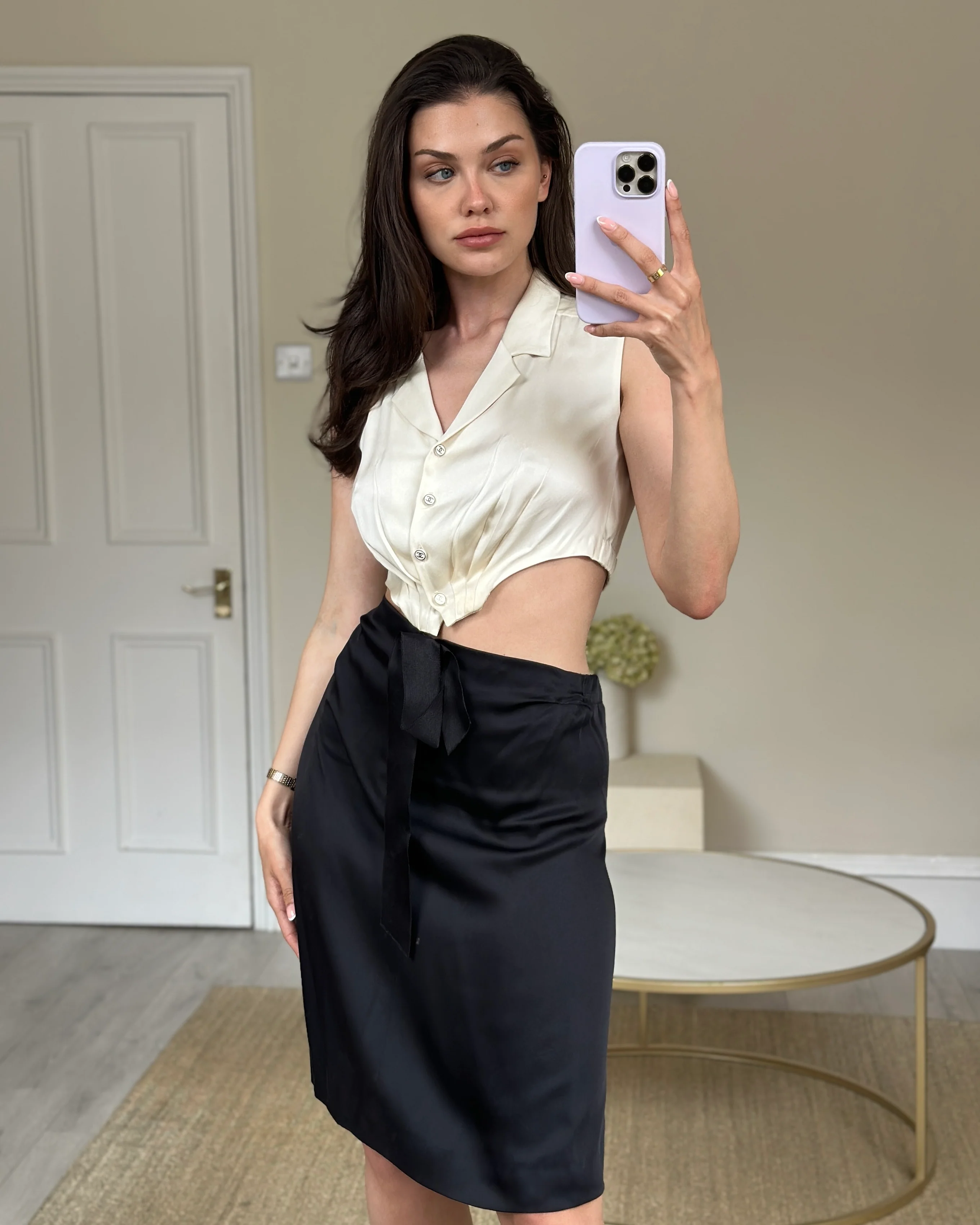 Chanel Silk Cream and Black Cut Out Dress with Bow Detail Size FR 38 (UK 10) - Image 6