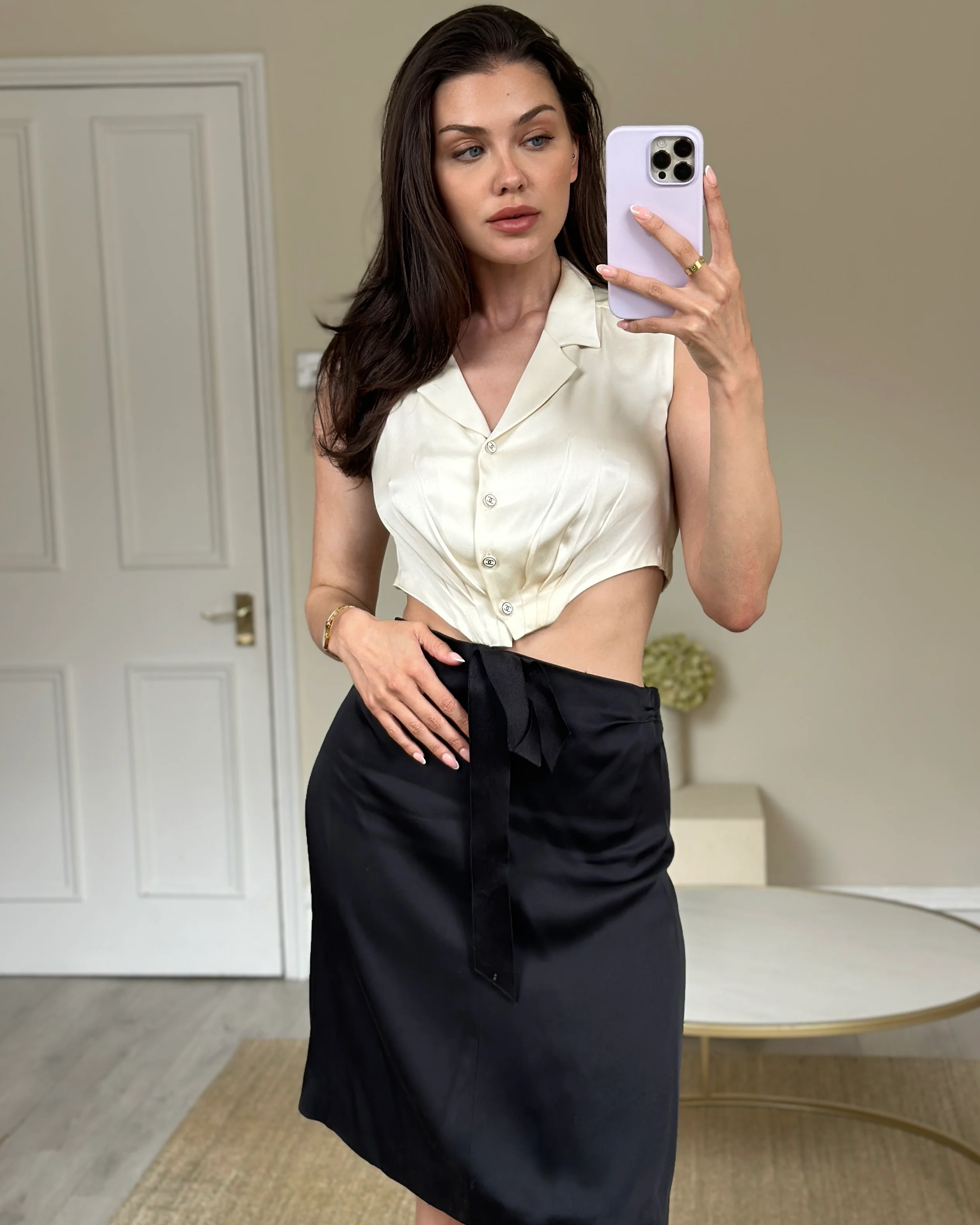 Chanel Silk Cream and Black Cut Out Dress with Bow Detail Size FR 38 (UK 10) - Image 7