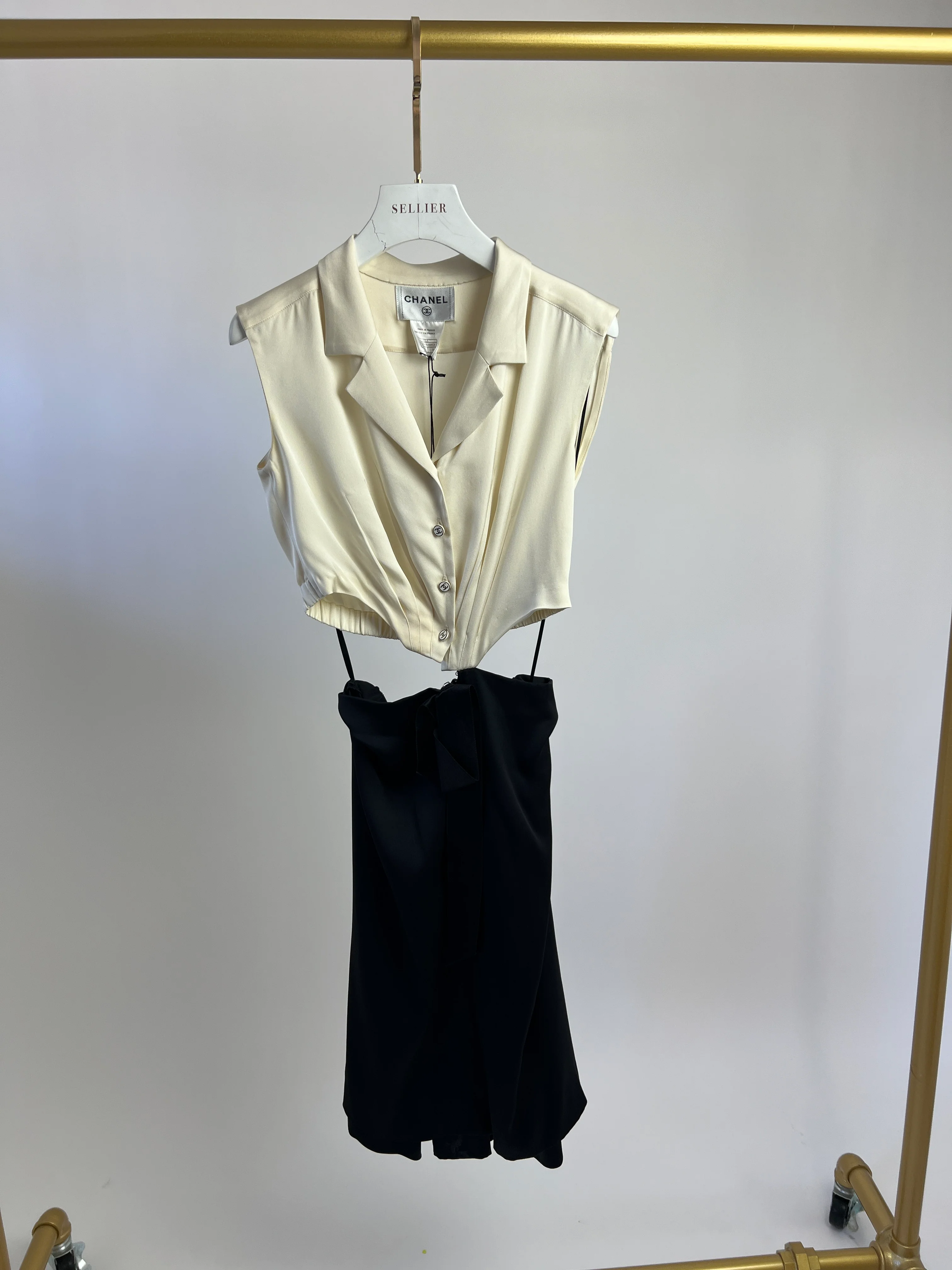 Chanel Silk Cream and Black Cut Out Dress with Bow Detail Size FR 38 (UK 10) - Image 9