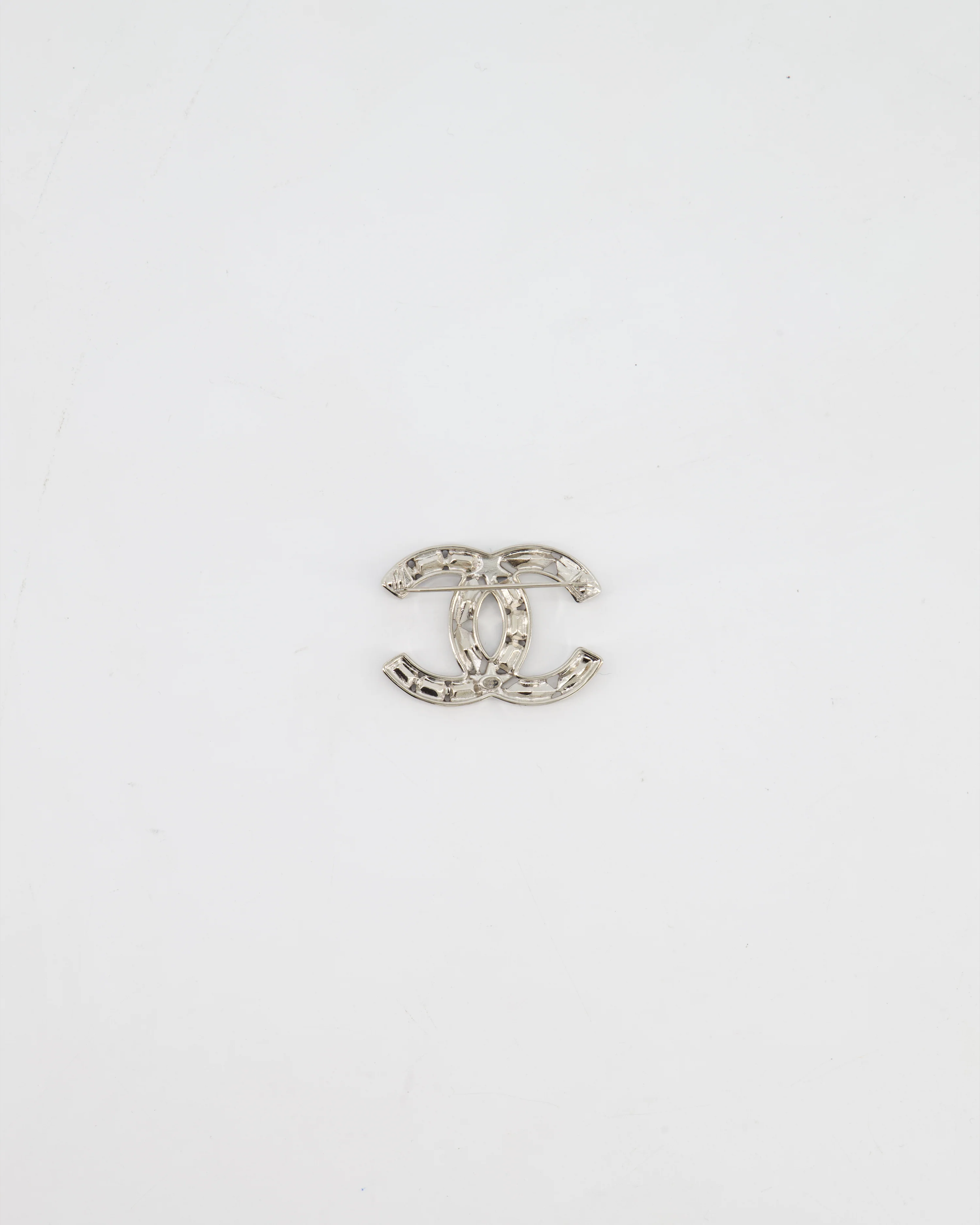 Chanel Silver, Black and Crystal CC Logo with Star Detail Brooch - Image 5