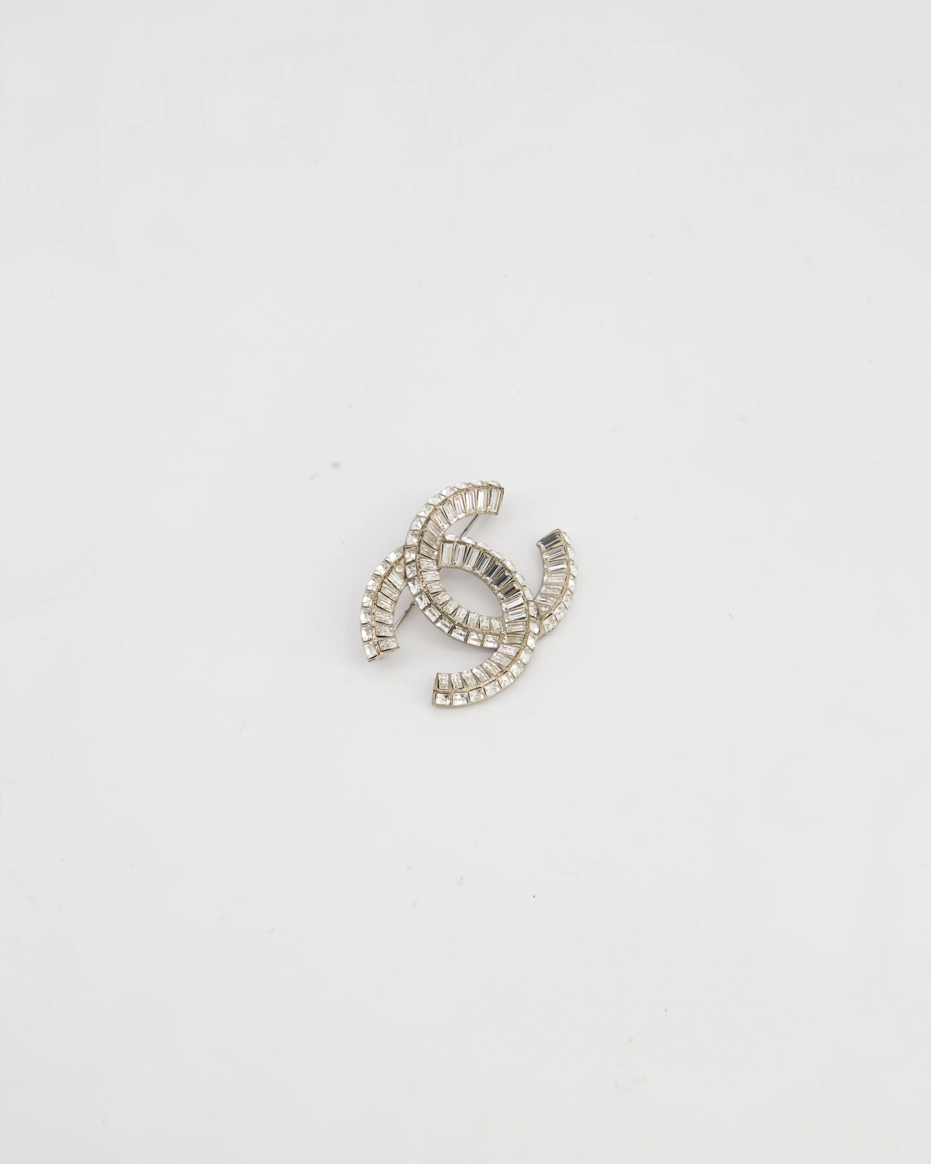 Chanel Silver Crystal Embellished CC Brooch