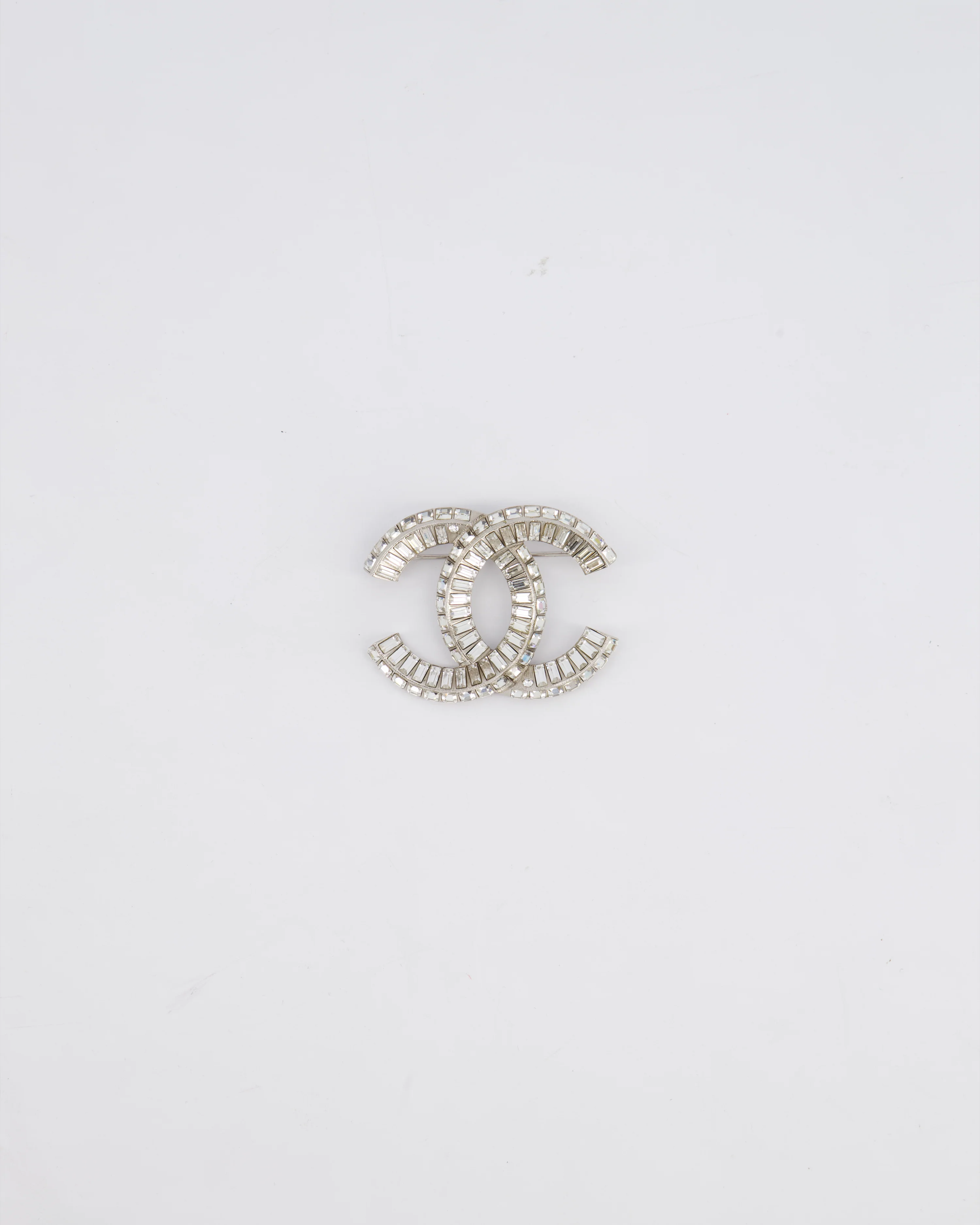Chanel Silver Crystal Embellished CC Brooch