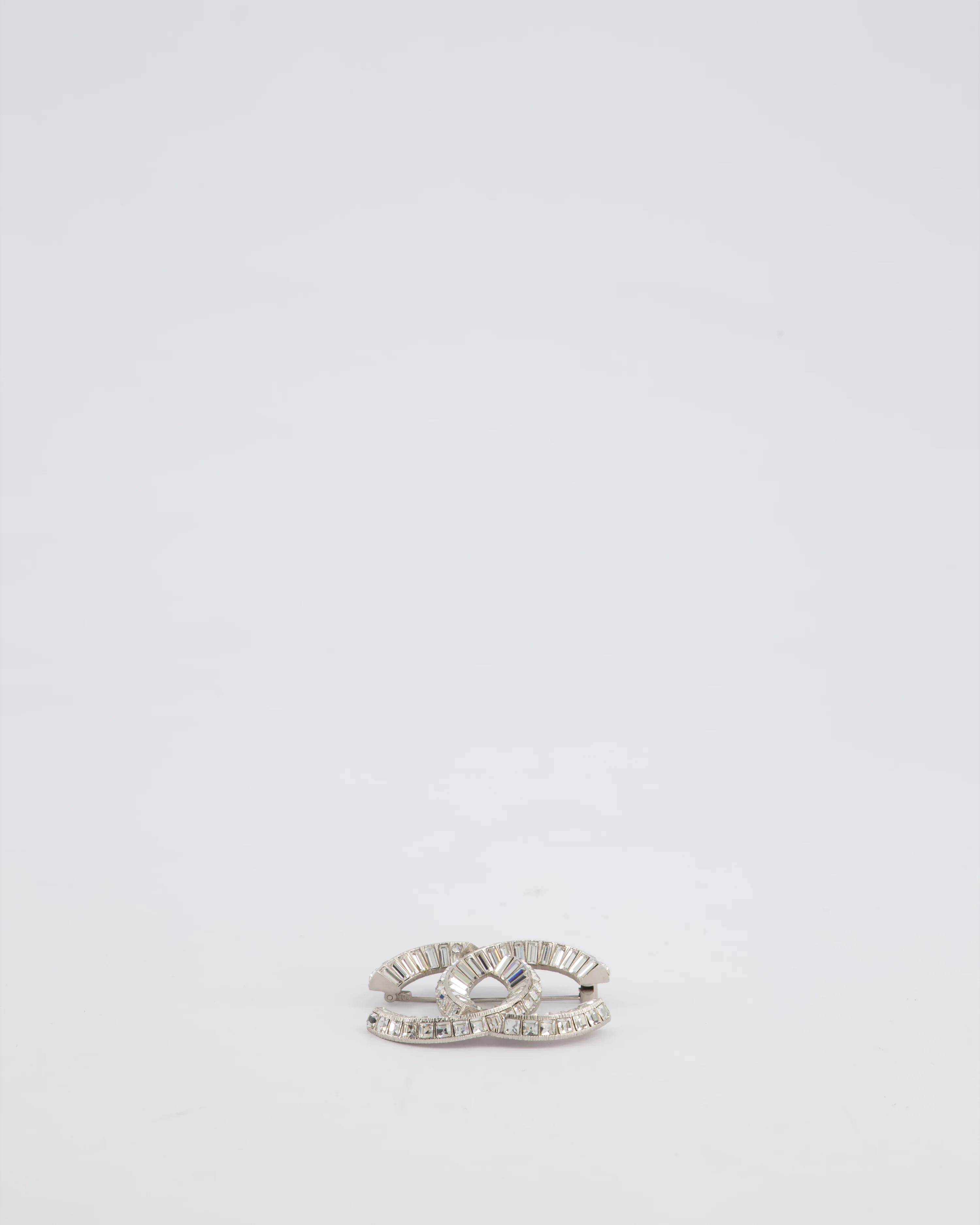 Chanel Silver Crystal Embellished CC Brooch - Image 6