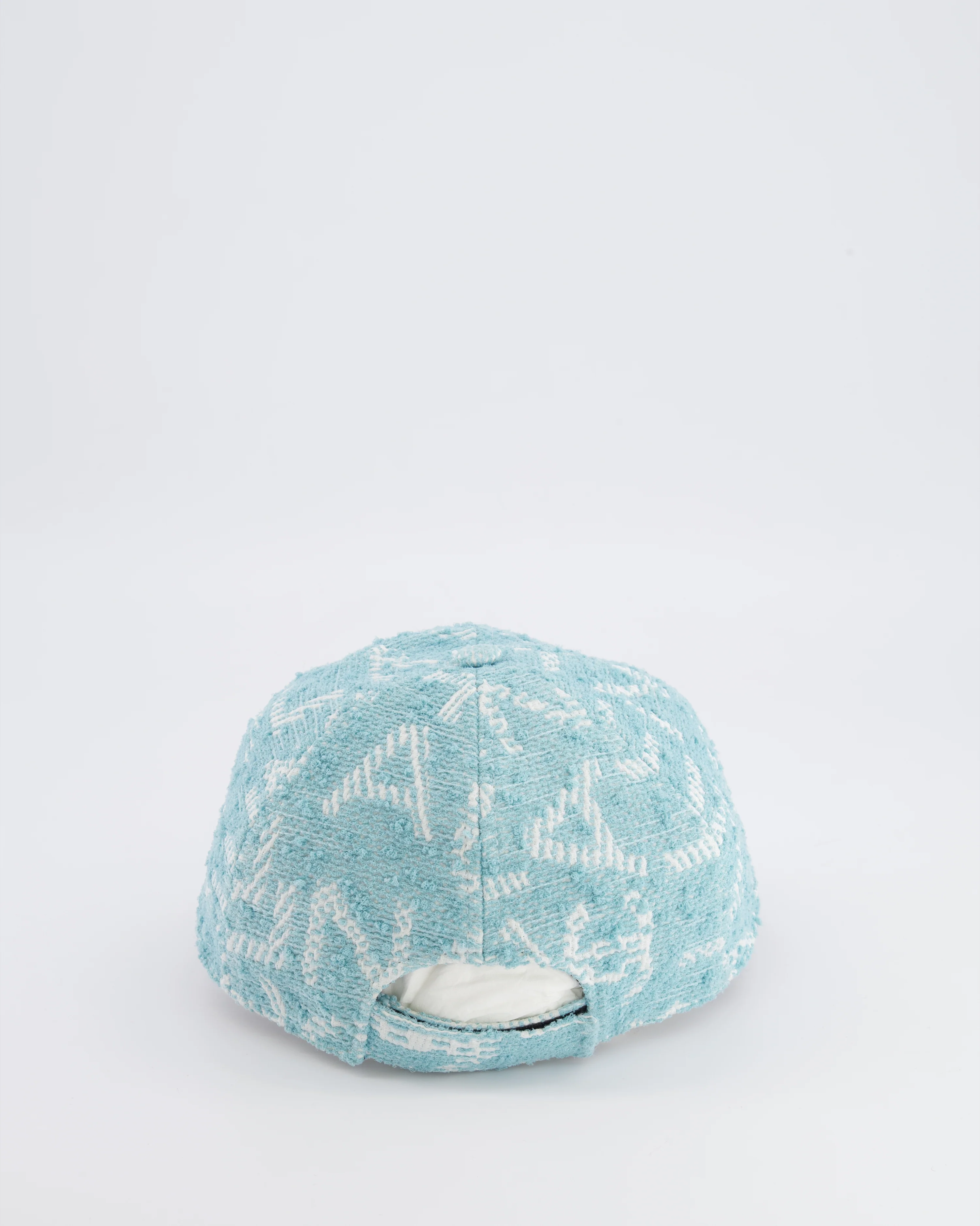 Chanel Baby Blue and White Tweed Logo Pattern Baseball Hat with Champagne Gold CC Logo Detail One Size - Image 3