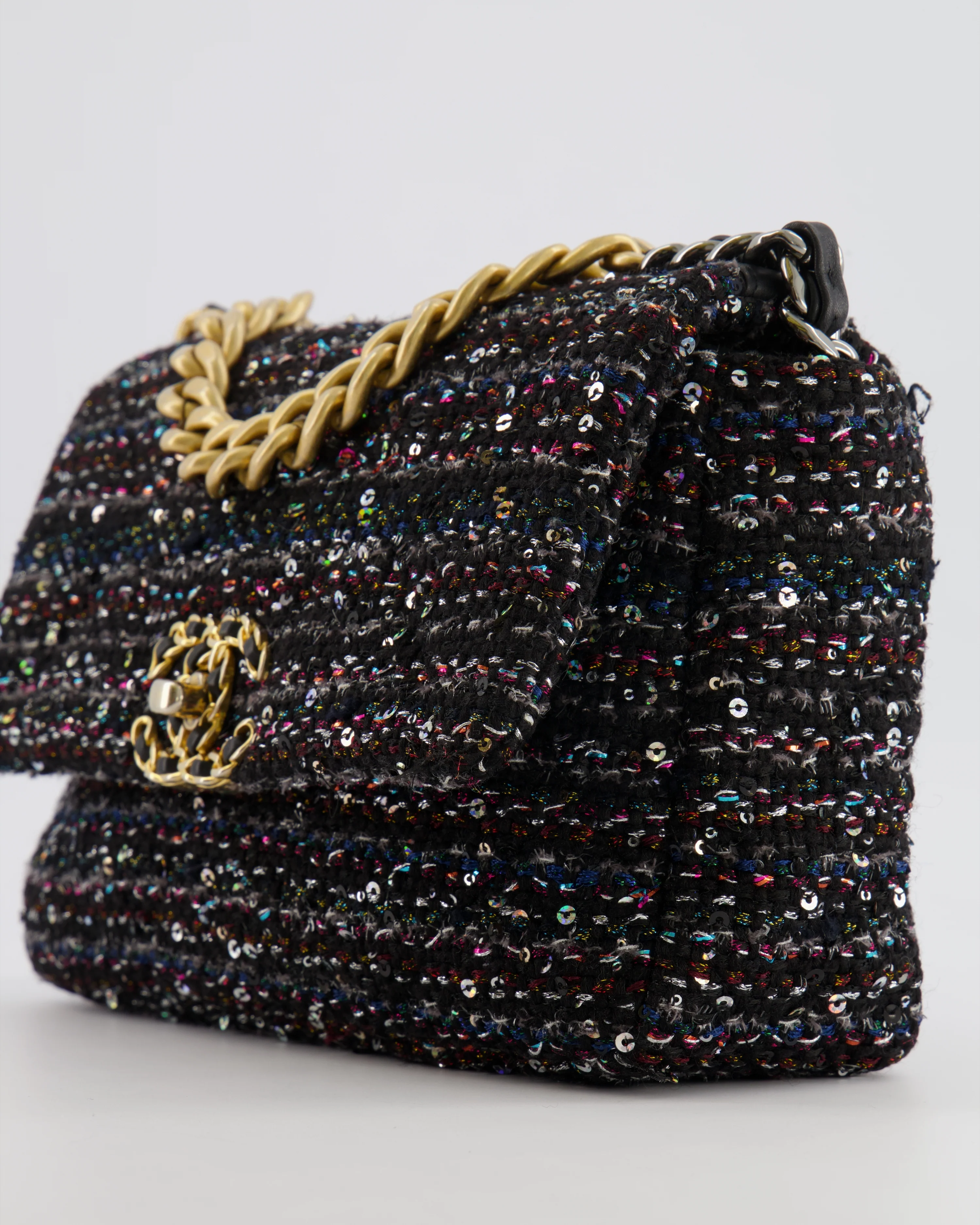 Chanel Small 19 Flap Bag in Black Tweed and Multicolour Sequins with Mixed Hardware - Image 13