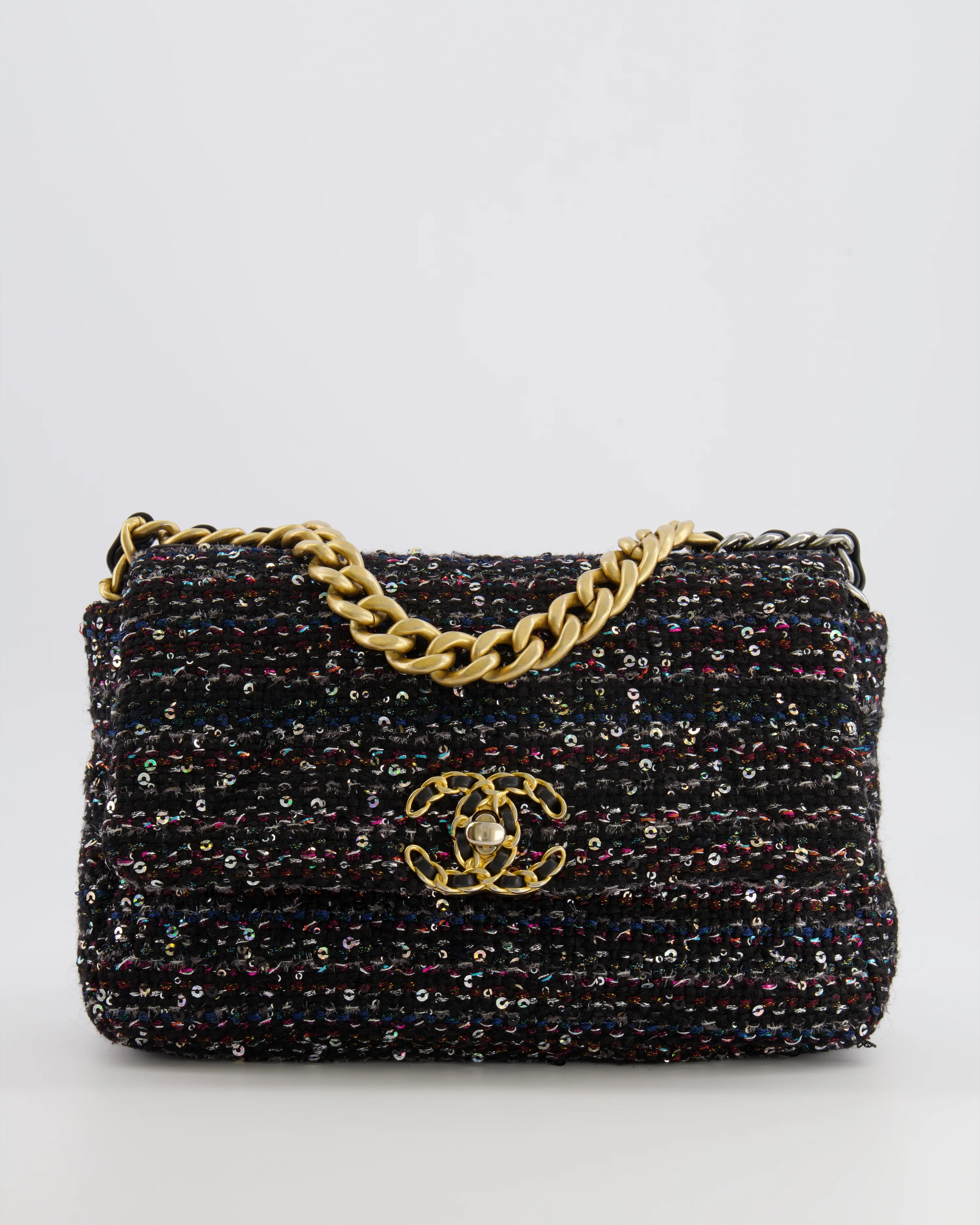 Chanel Small 19 Flap Bag in Black Tweed and Multicolour Sequins with Mixed Hardware - Image 2